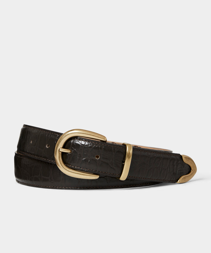 Italian Crocodile Embossed Leather Belt