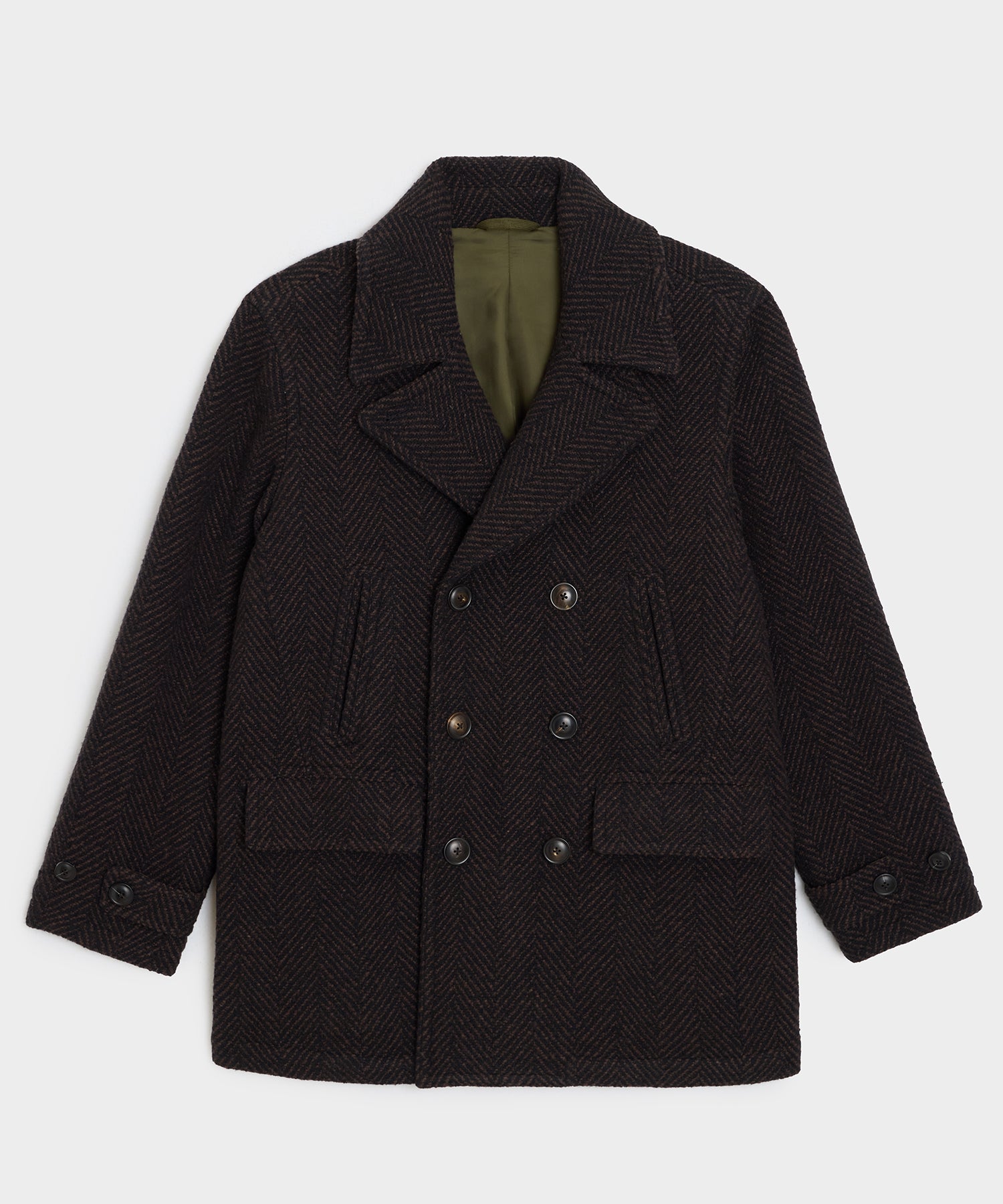 Italian Wool Herringbone Peacoat in Brown – Todd Snyder