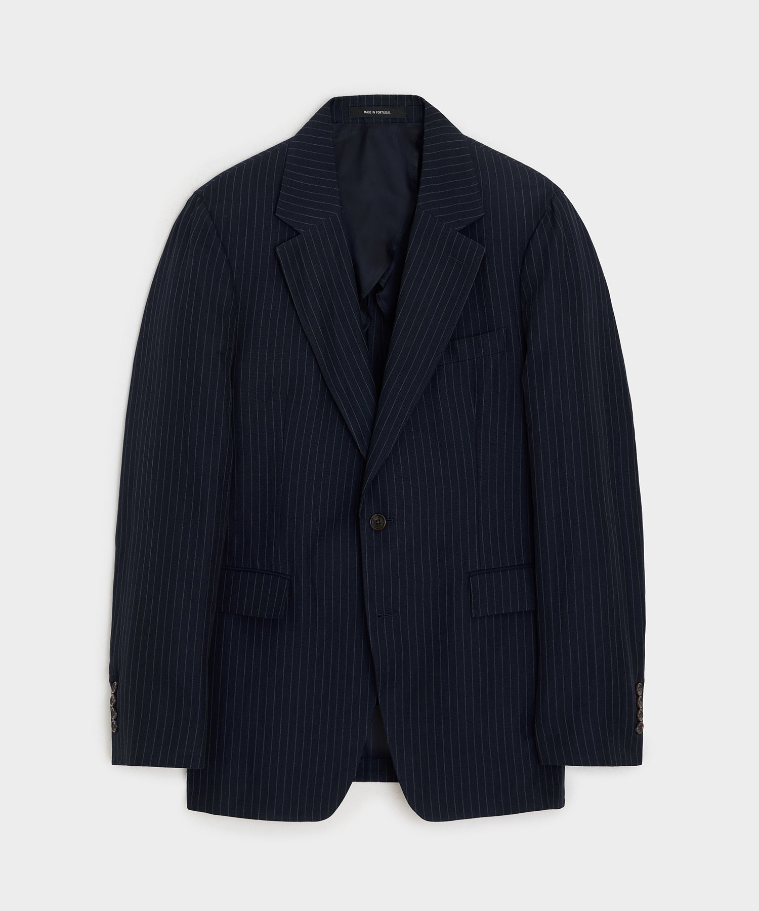 Italian Cotton-Linen Pinstripe Sutton Jacket in Navy Stripe – Todd