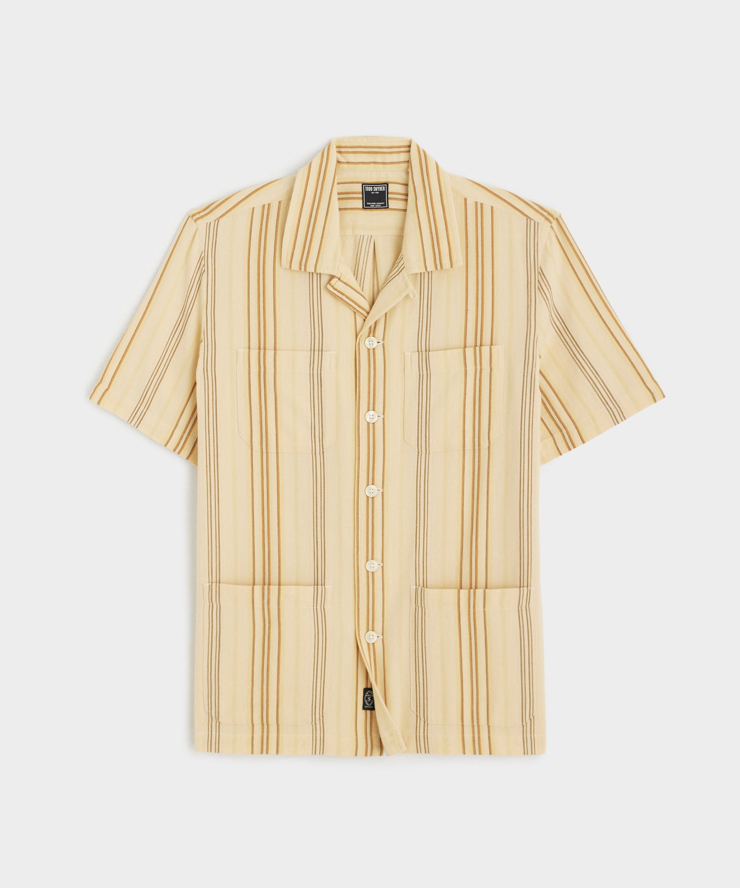 Short-Sleeve Striped Guayabera Shirt in Canvas