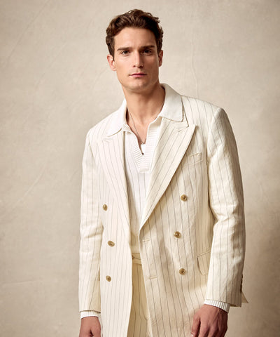 Italian Linen Wythe Jacket in White Pinstripe
