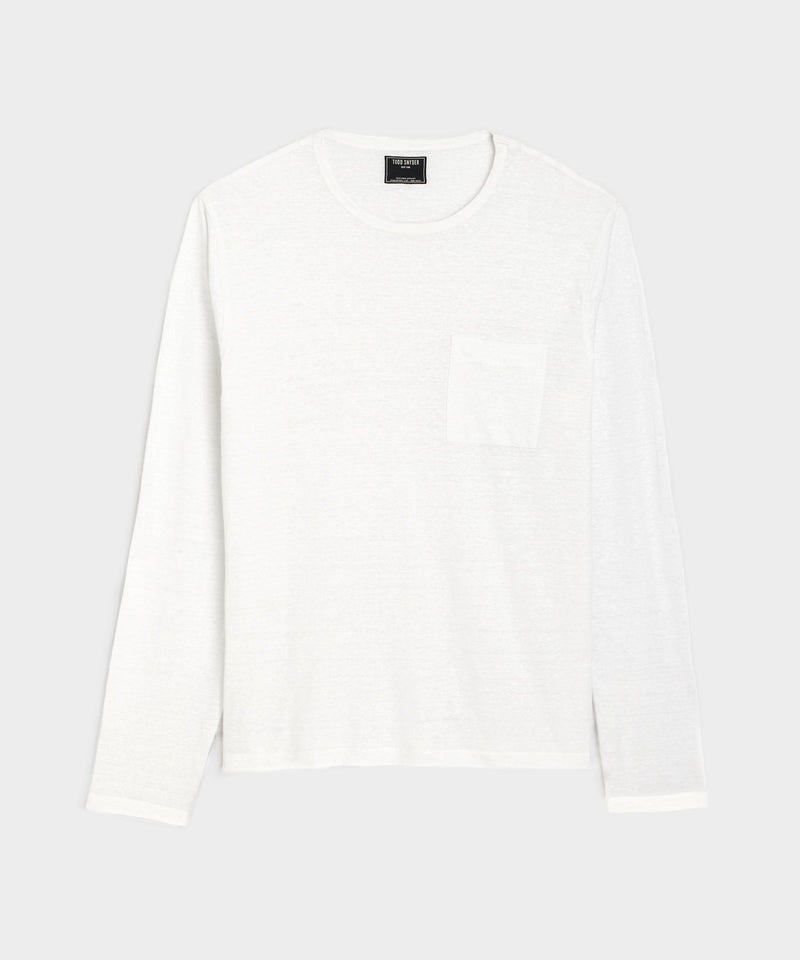Linen Jersey Long Sleeve T-Shirt in White