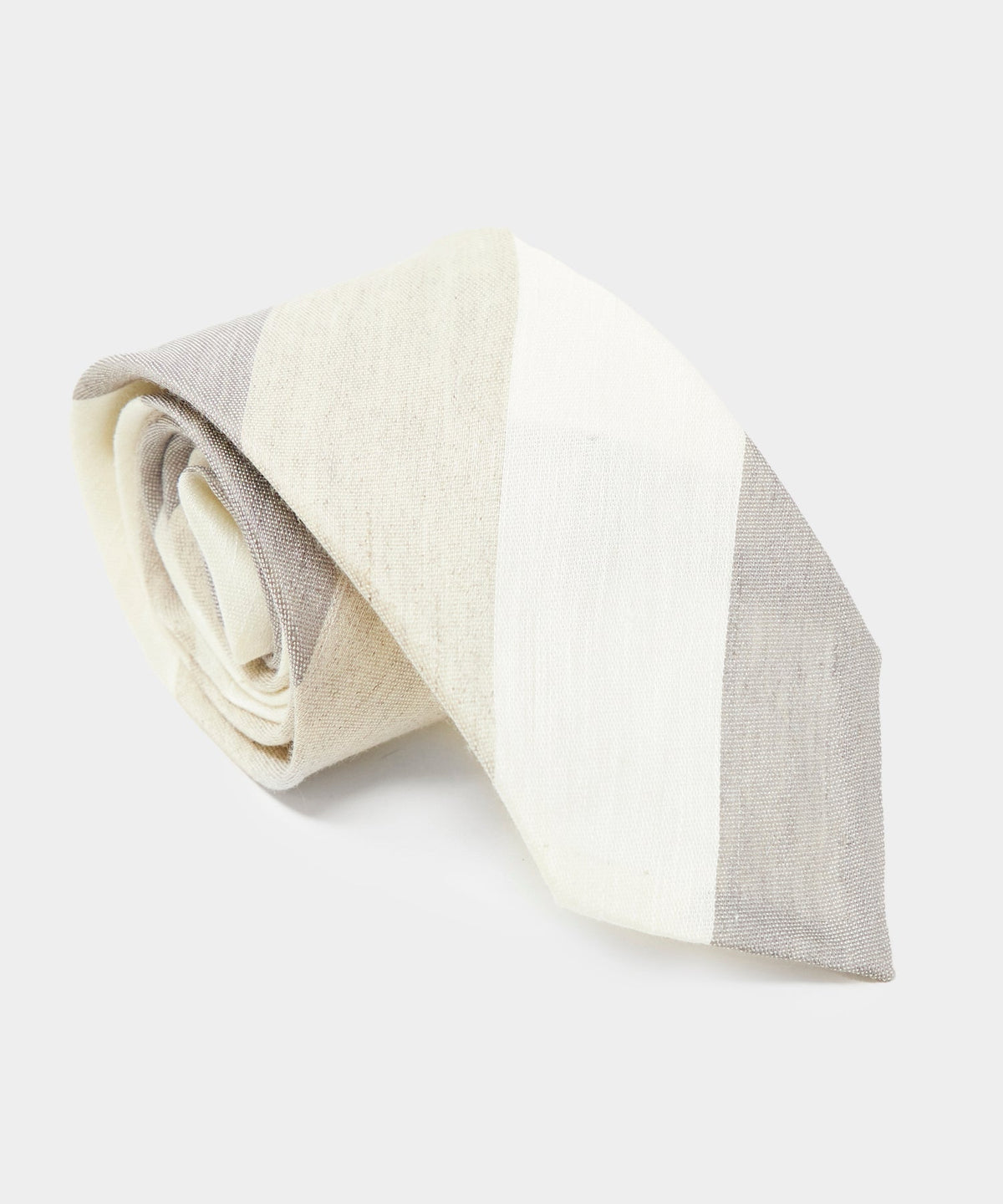 Linen Silk Bar Stripe Tie in Cream