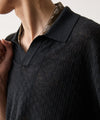 Textured Linen Montauk Sweater Polo in Black