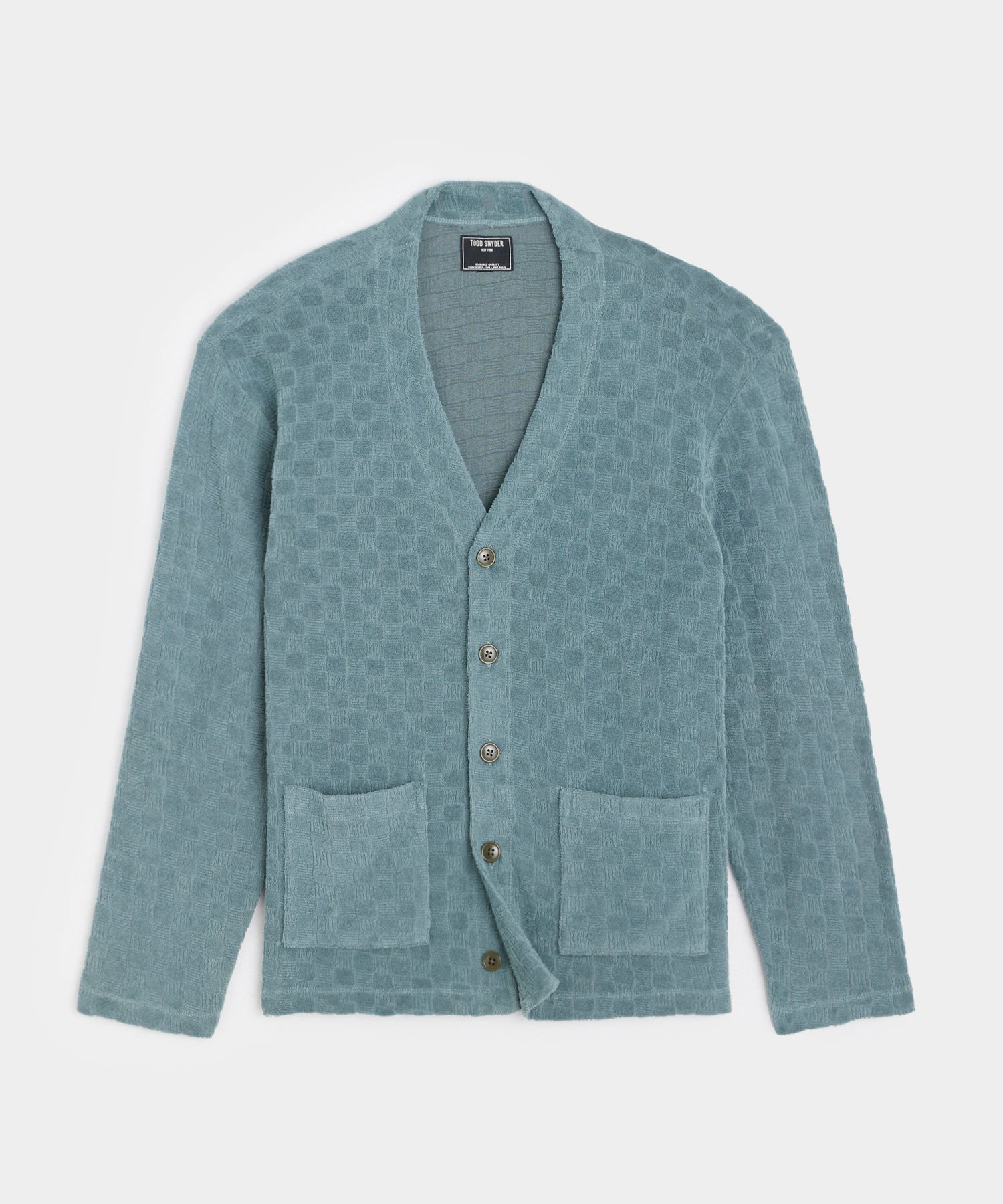 Tile Terry Cardigan in Green Pewter