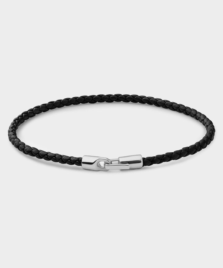 Miansai Sterling Silver Leather Cruz Bracelet