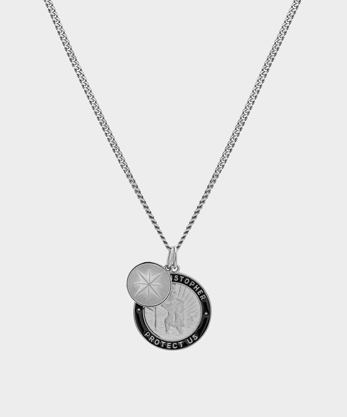Miansai Saint Christopher Surf Necklace in Sterling Silver + Black