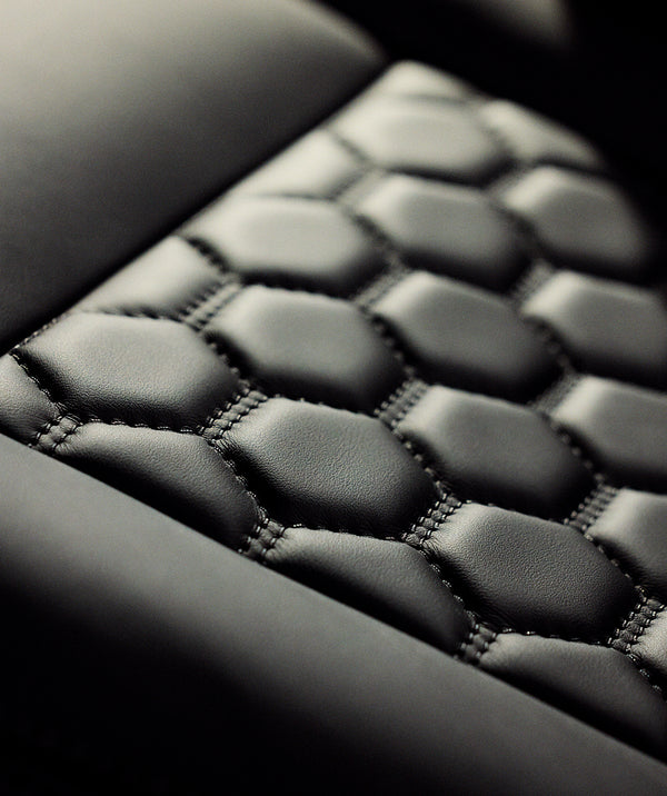 Interior close up of hexagonal leather detail