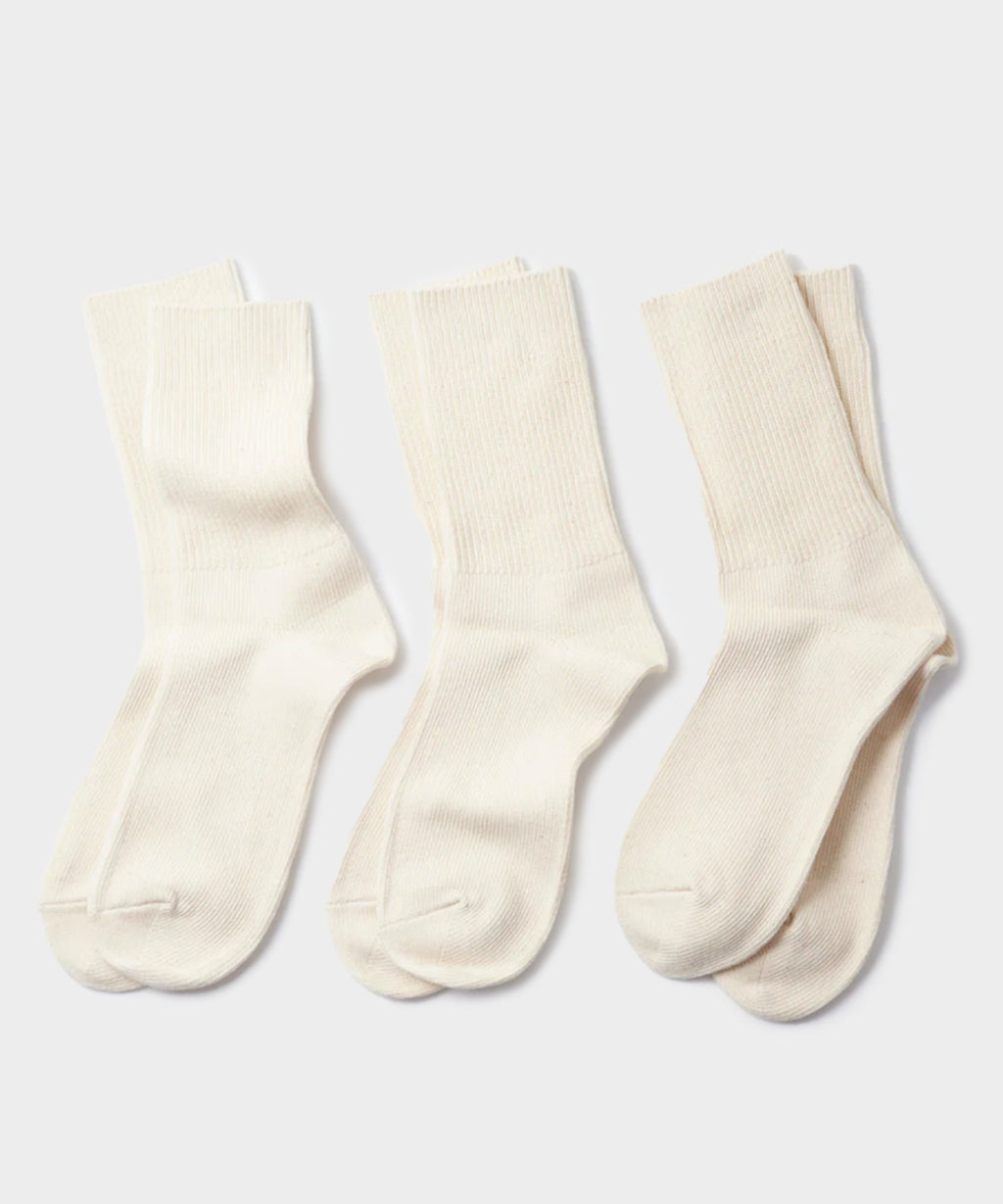 RoToTo Organic Daily 3 Pack Crew Socks in Ecru