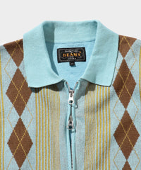 Beams+ Zip Knit Polo Stripe