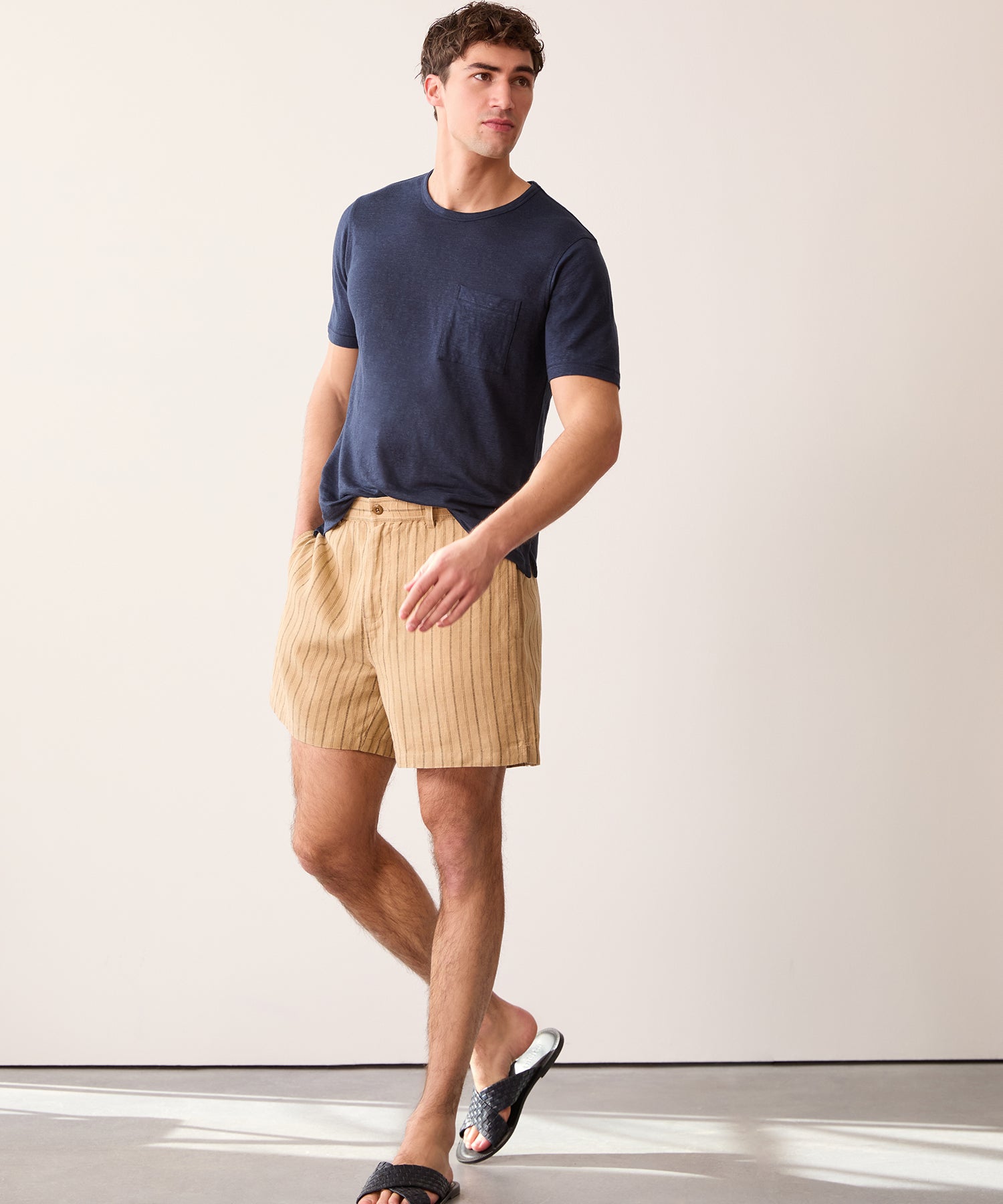 5" Linen Beachcomber Short in Khaki Stripe