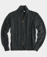 Inis Meáin Cable Zip Cardigan in Dark Charcoal