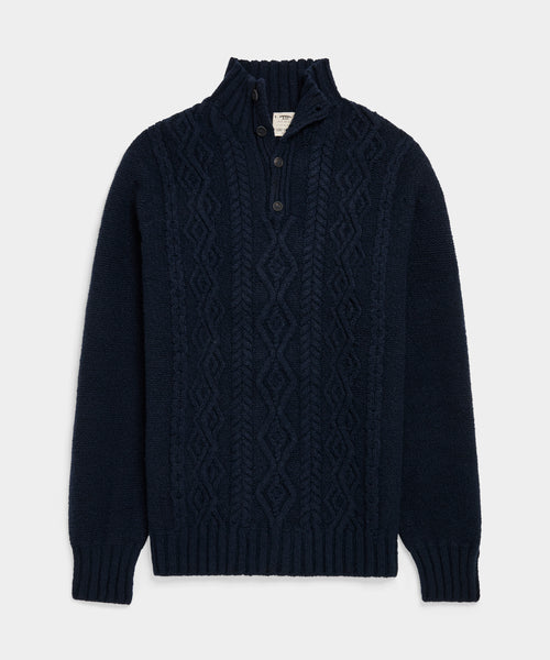 INIS MEAIN イニッシュマン 長袖リネン ニット TS X Inis Meáin 50-Year Aran Mockneck Sweater in Navy Donegal