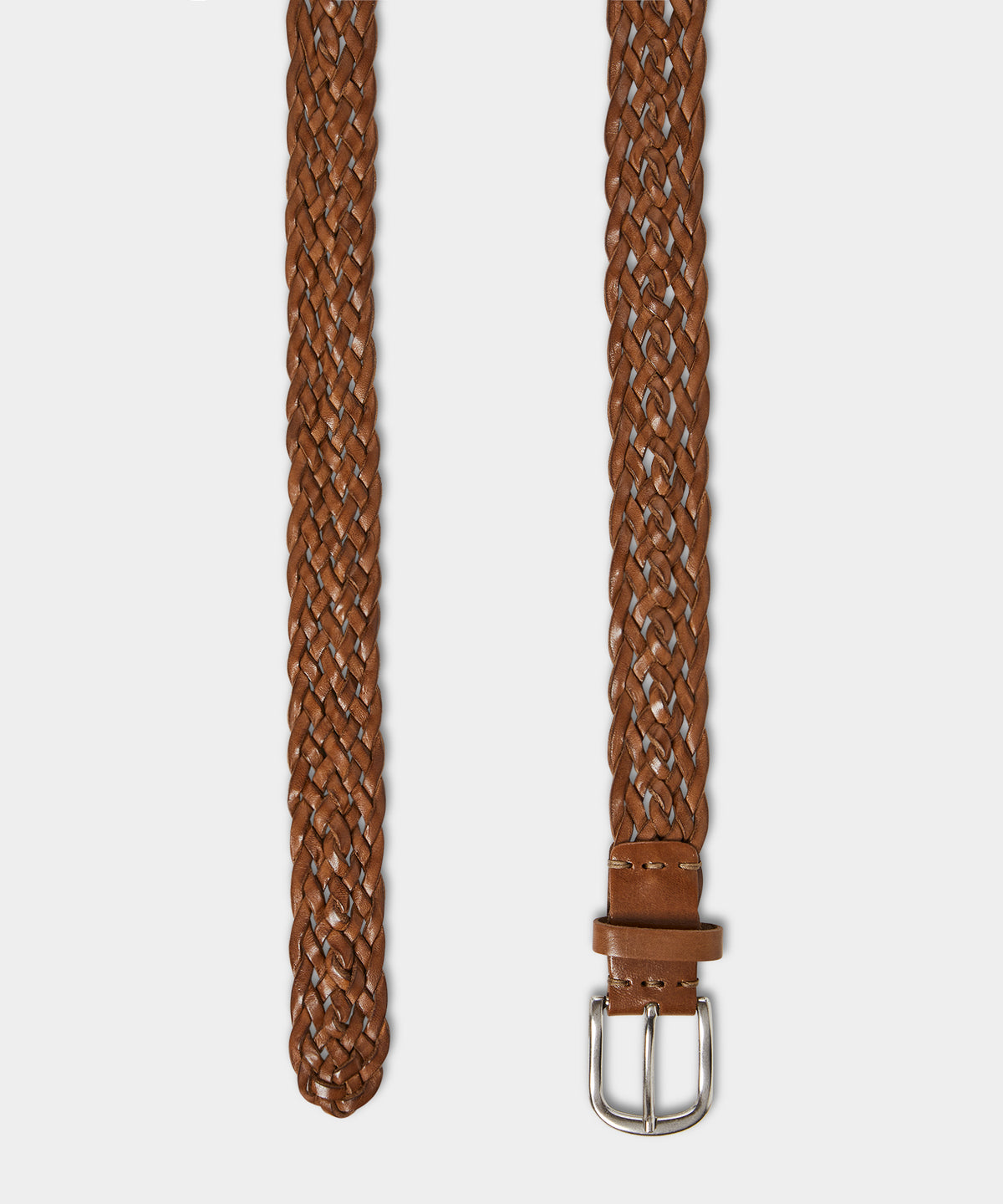 Men's Italian Leather Braided Belt in Saddle Brown, Size L