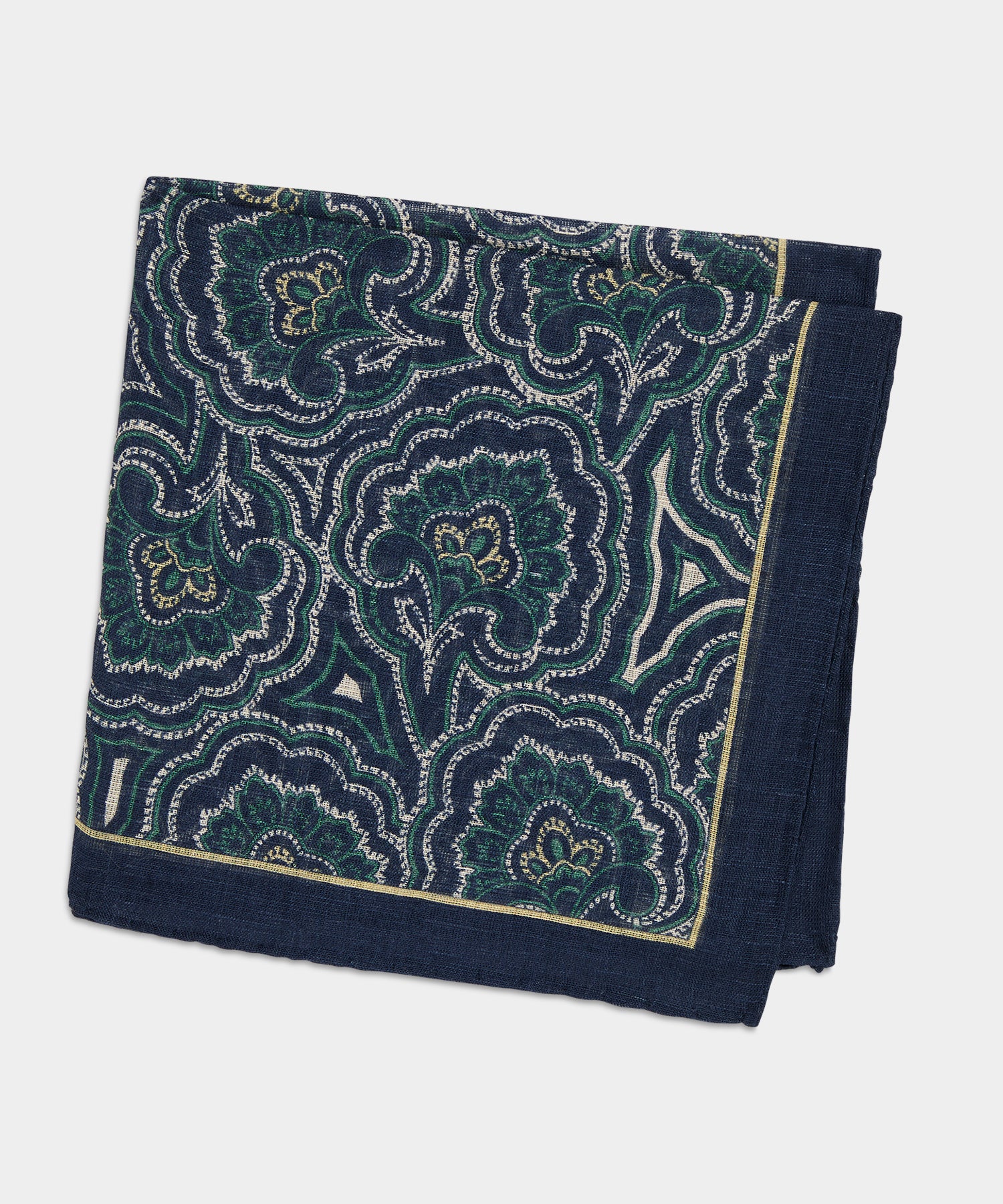 Front view of the Todd Snyder Italian Paisley Pocket Square.