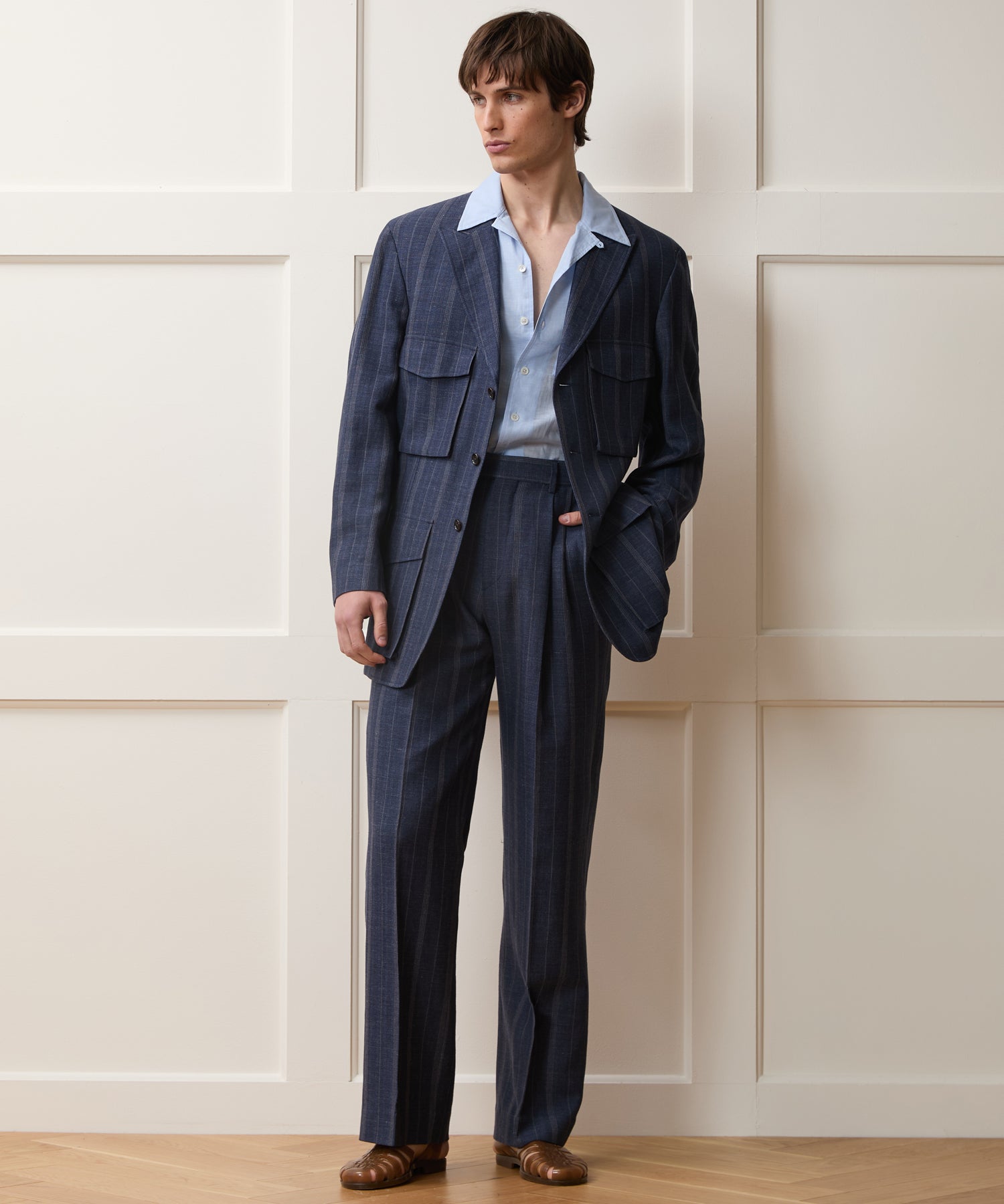 Italian Wool-Linen Cartographer's Jacket in Ink Blue Stripe – Todd