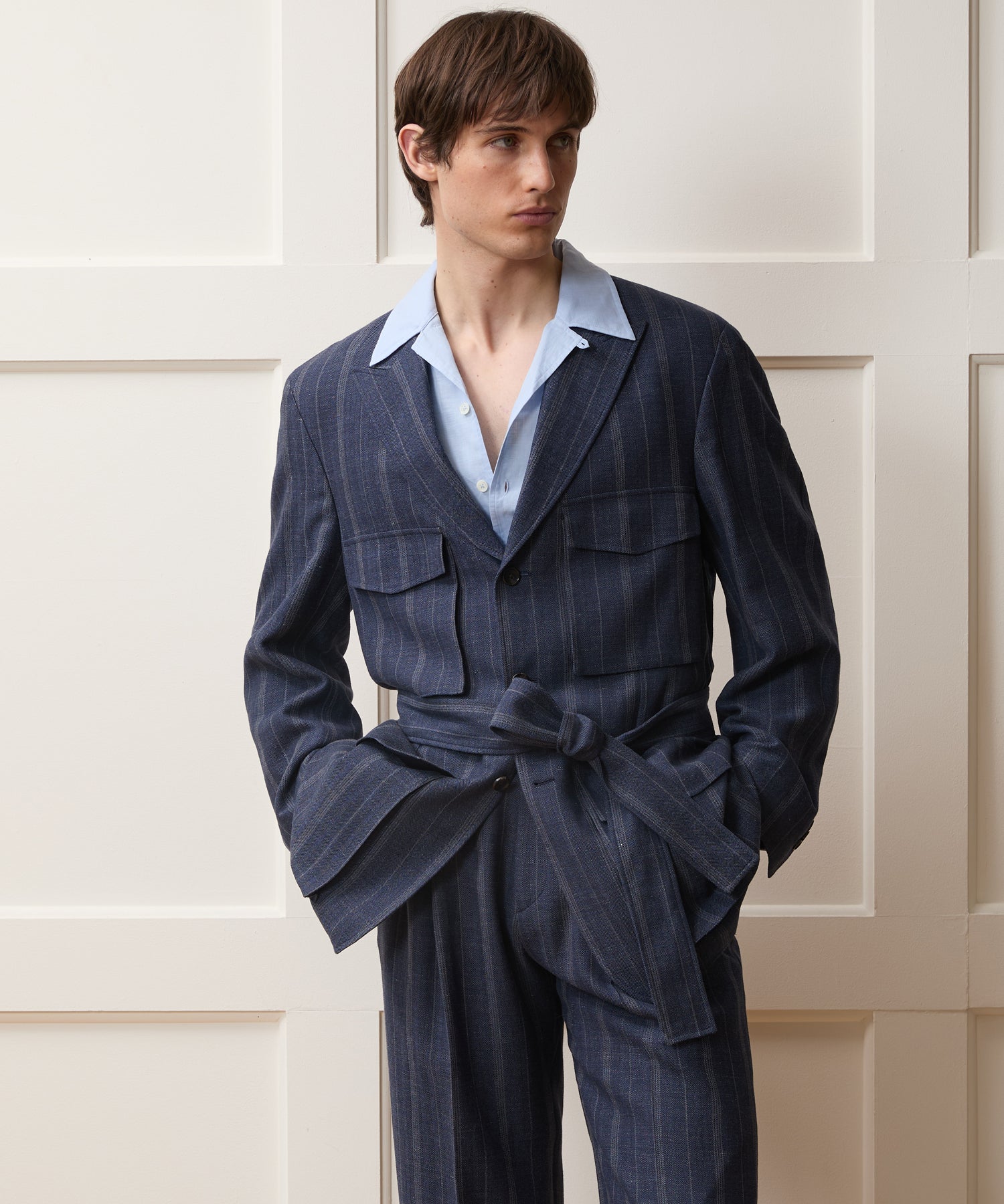 Italian Wool-Linen Cartographer's Jacket in Ink Blue Stripe – Todd