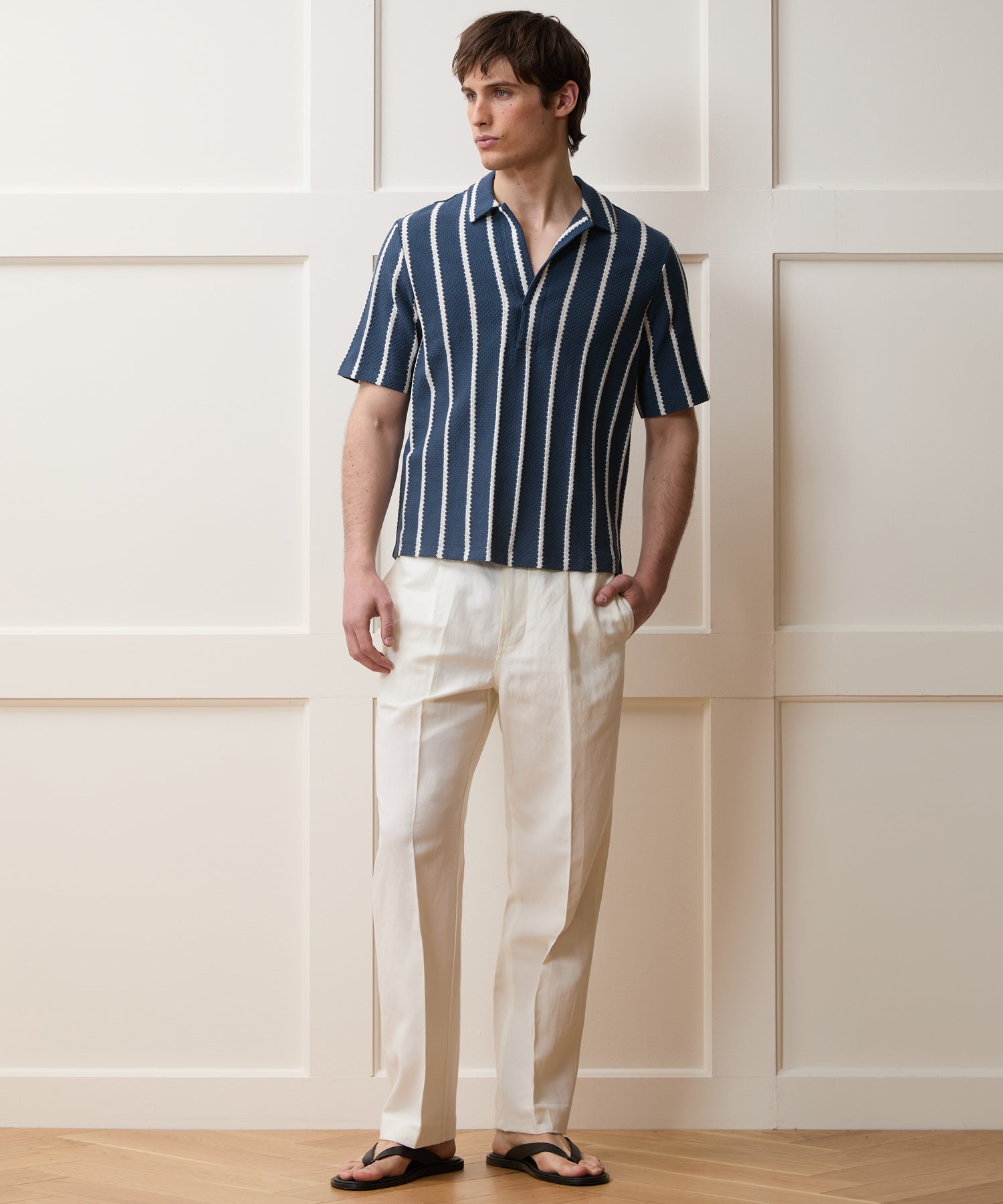 Relaxed Textured Montauk Polo in Navy Stripe – Todd Snyder