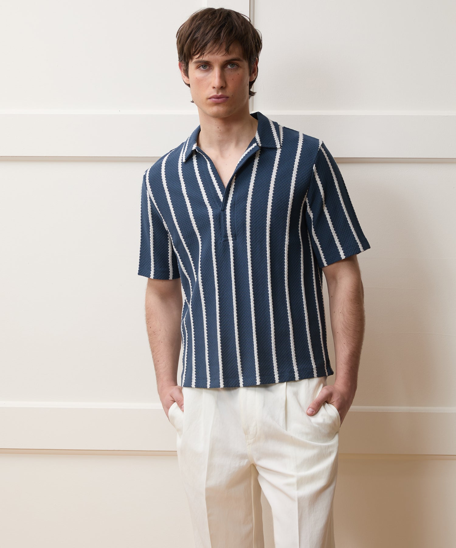 Relaxed Textured Montauk Polo in Navy Stripe – Todd Snyder