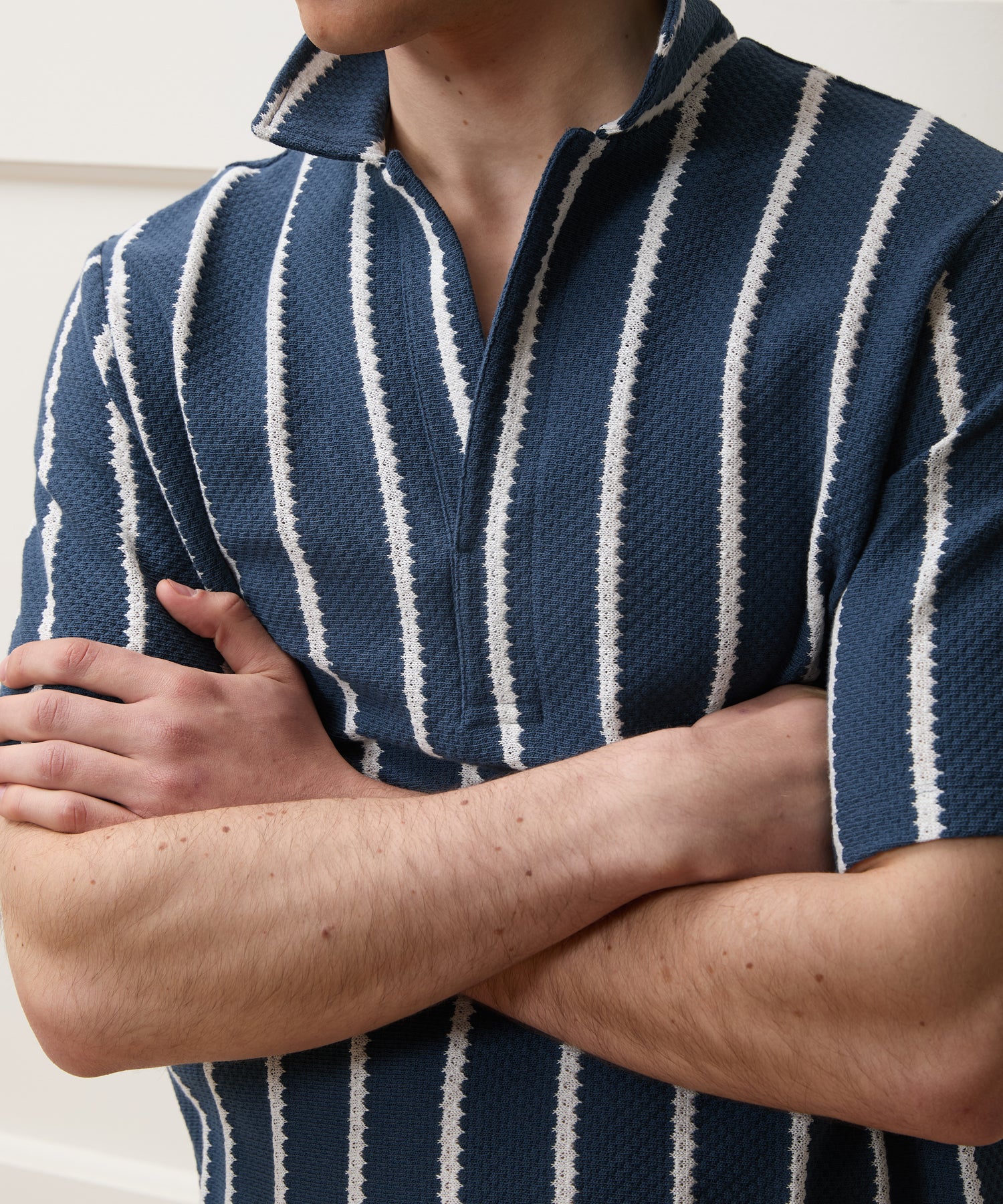 Relaxed Textured Montauk Polo in Navy Stripe – Todd Snyder