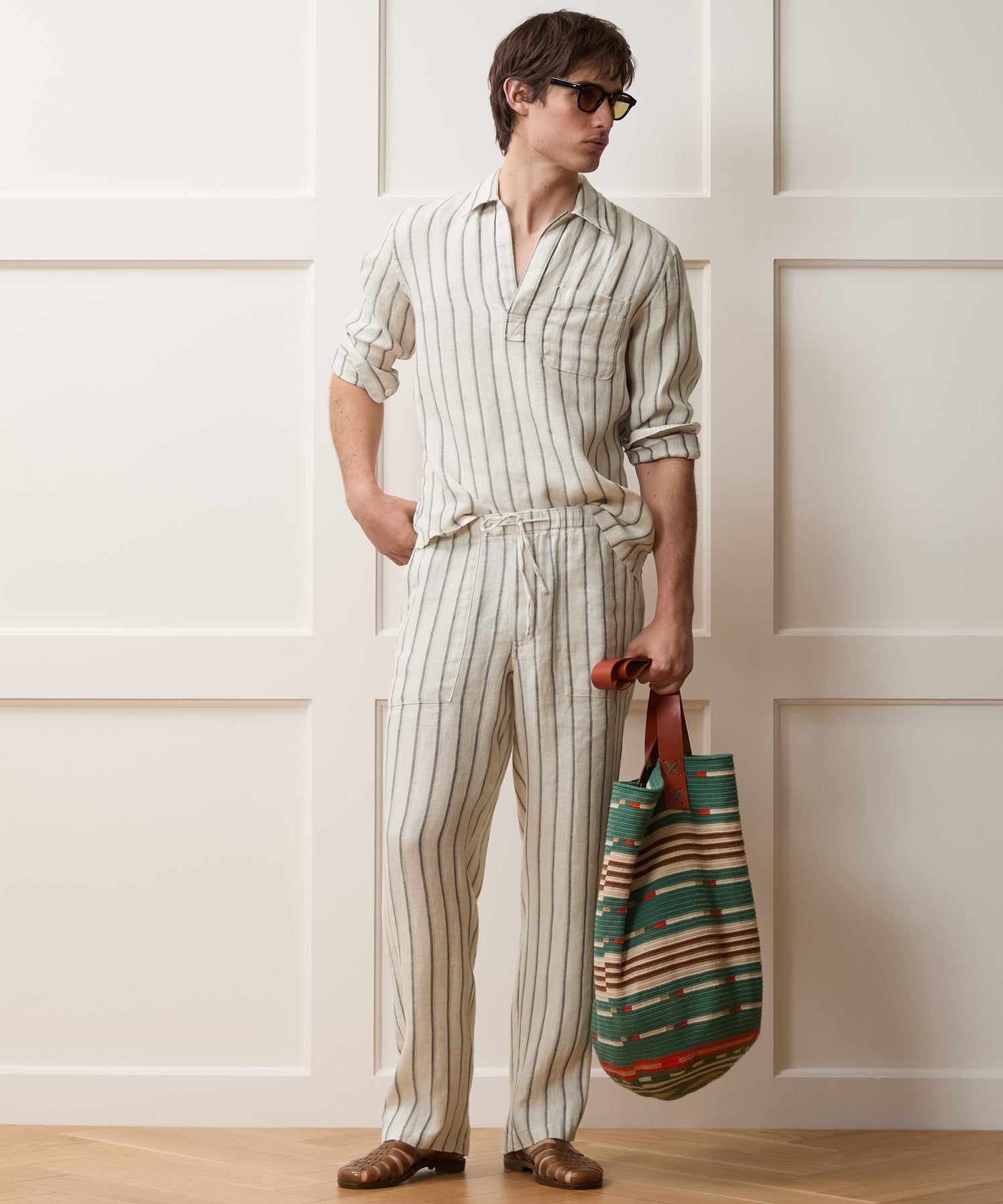 アトリエナルセcotton linen gaucho pants ～stripe Relaxed Linen Beach Pant in White – Todd Snyder