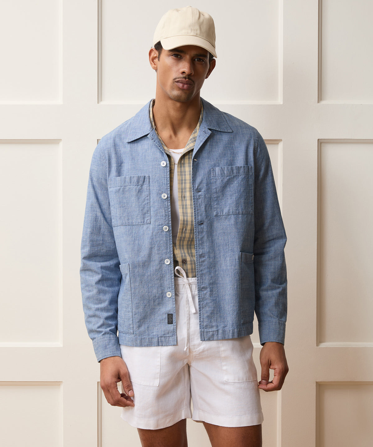 Men's Chambray Guayabera Shirt in Light Indigo, Size XL