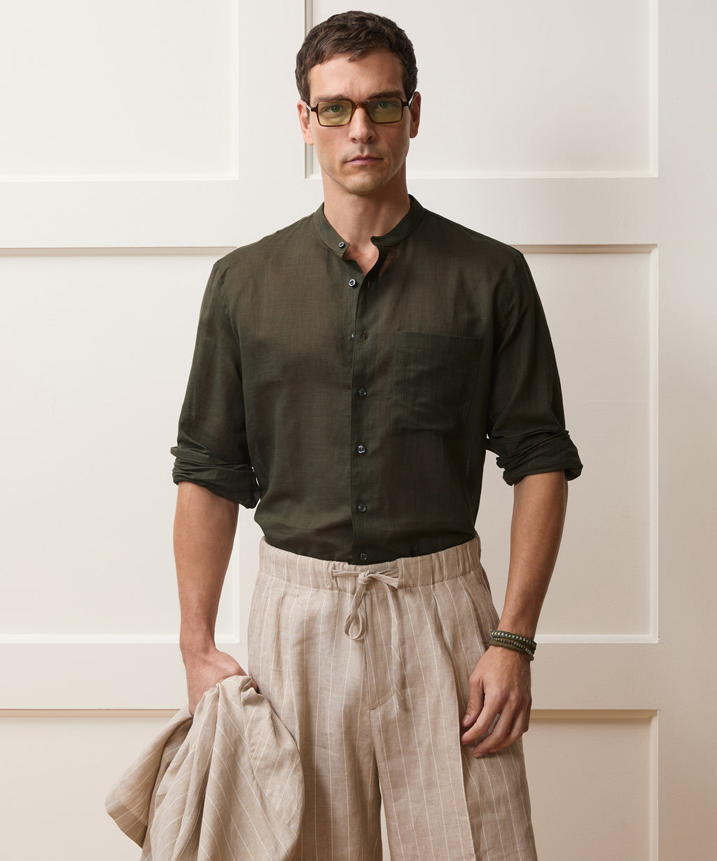 Voile Band Collar Big Shirt