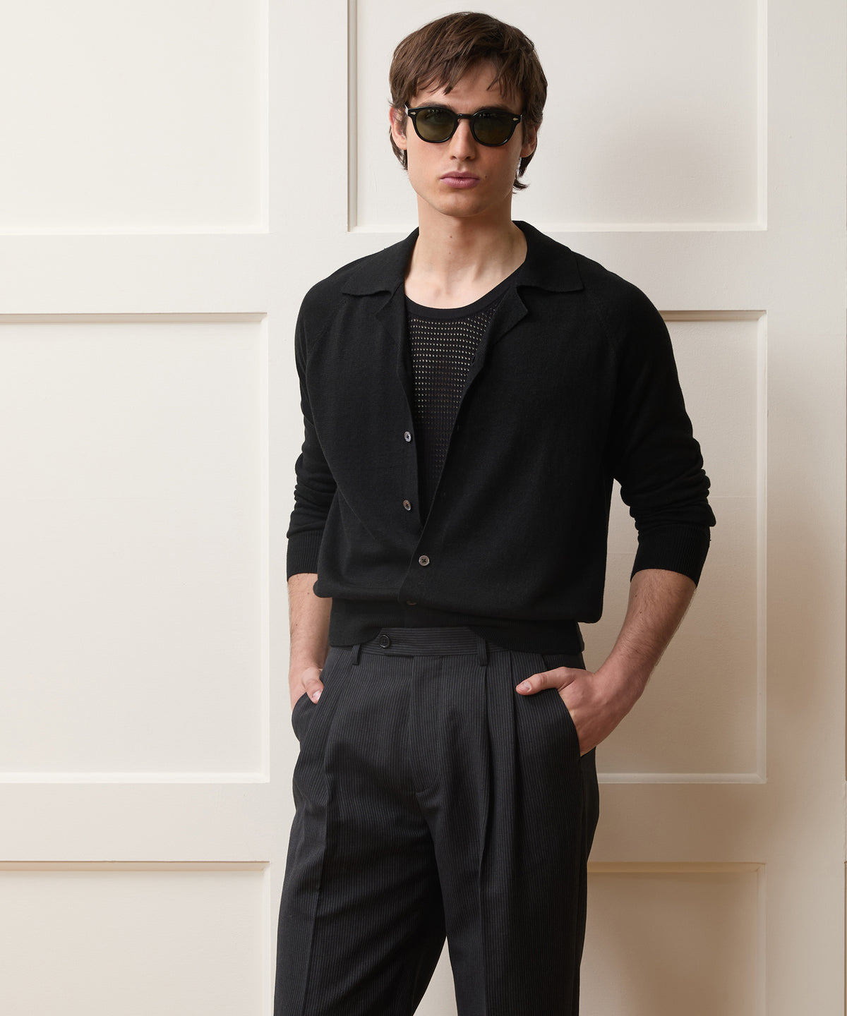 black sweater dress shirt Men's Amalfi Polo in Black, Size L men's sweater with collared shirt