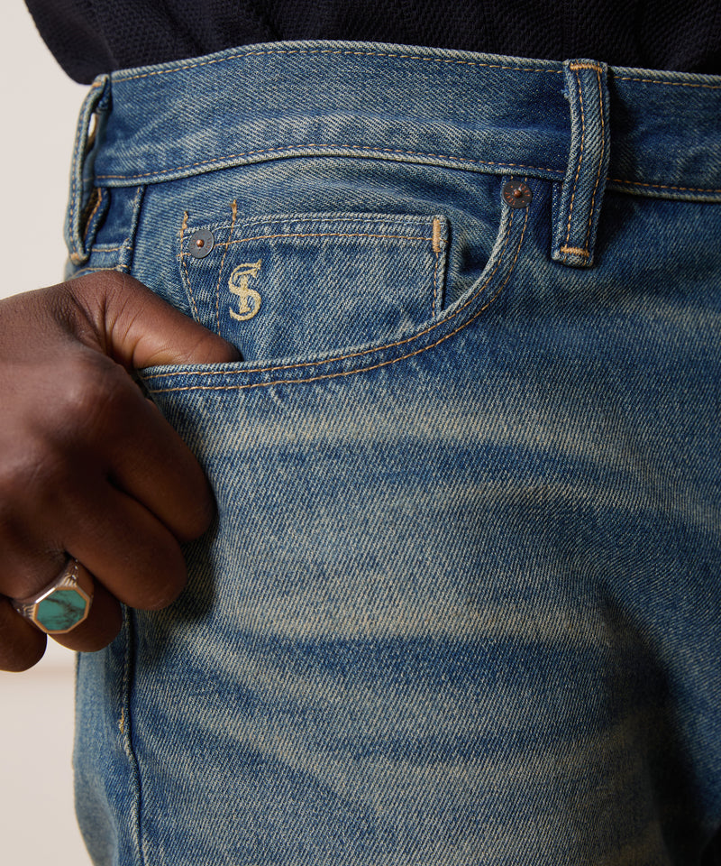 Straight Fit Jean in Worn Dark Indigo