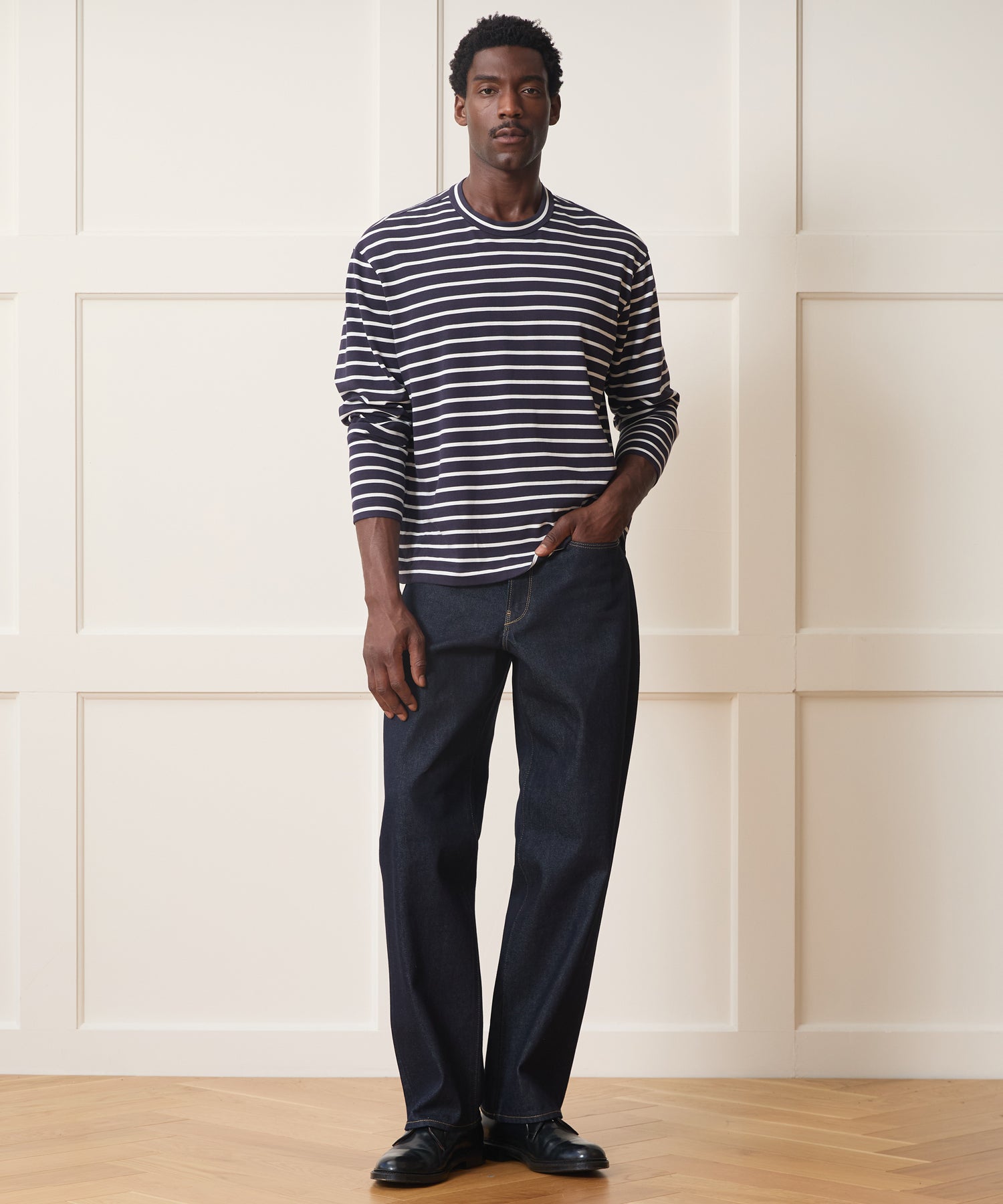 Boxy Jersey Tee in Navy Stripe – Todd Snyder