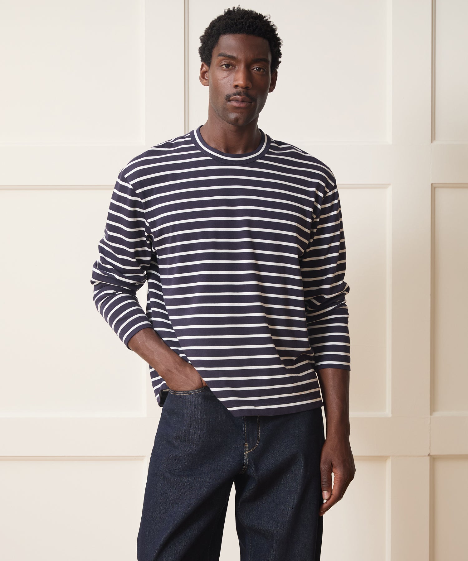 Boxy Jersey Tee in Navy Stripe – Todd Snyder