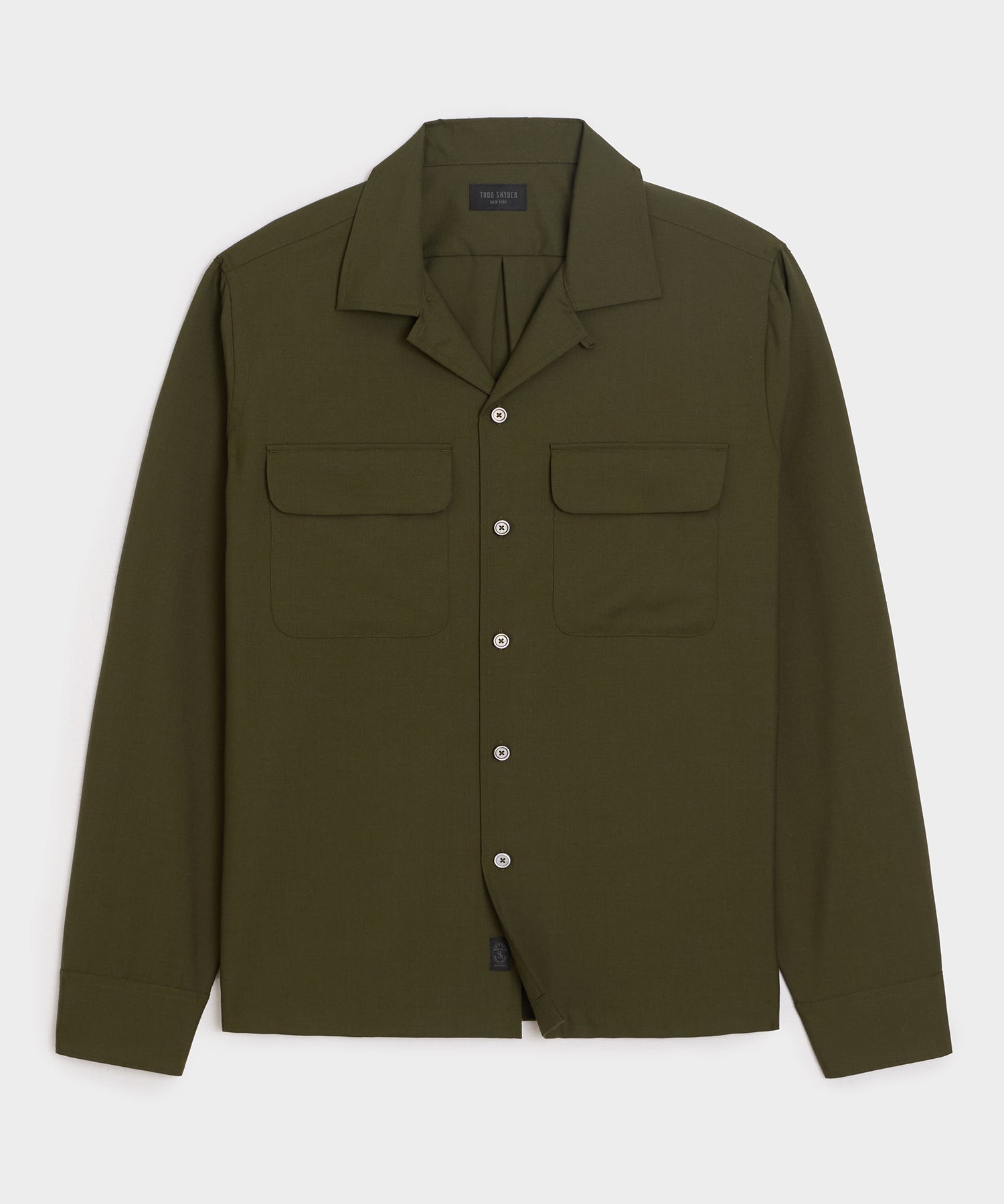 Cropped Sea Soft Irish Linen Camp Collar Shirt in Desert Olive
