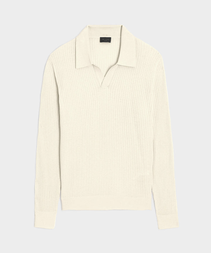 Silk-Cashmere Ribbed Montauk Sweater Polo