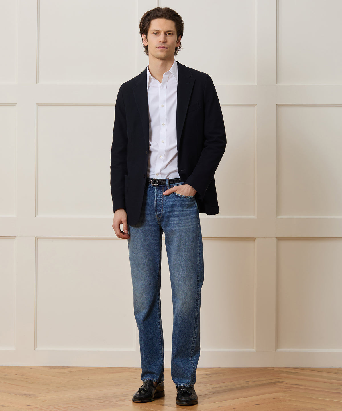 Cotton Poplin Long Point Collar Dress Shirt