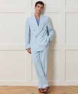 Italian Sueded Linen Double-Breasted Shawl Collar Jacket