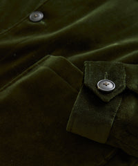 Italian Velvet Tailored Chore Coat in Olive Velvet
