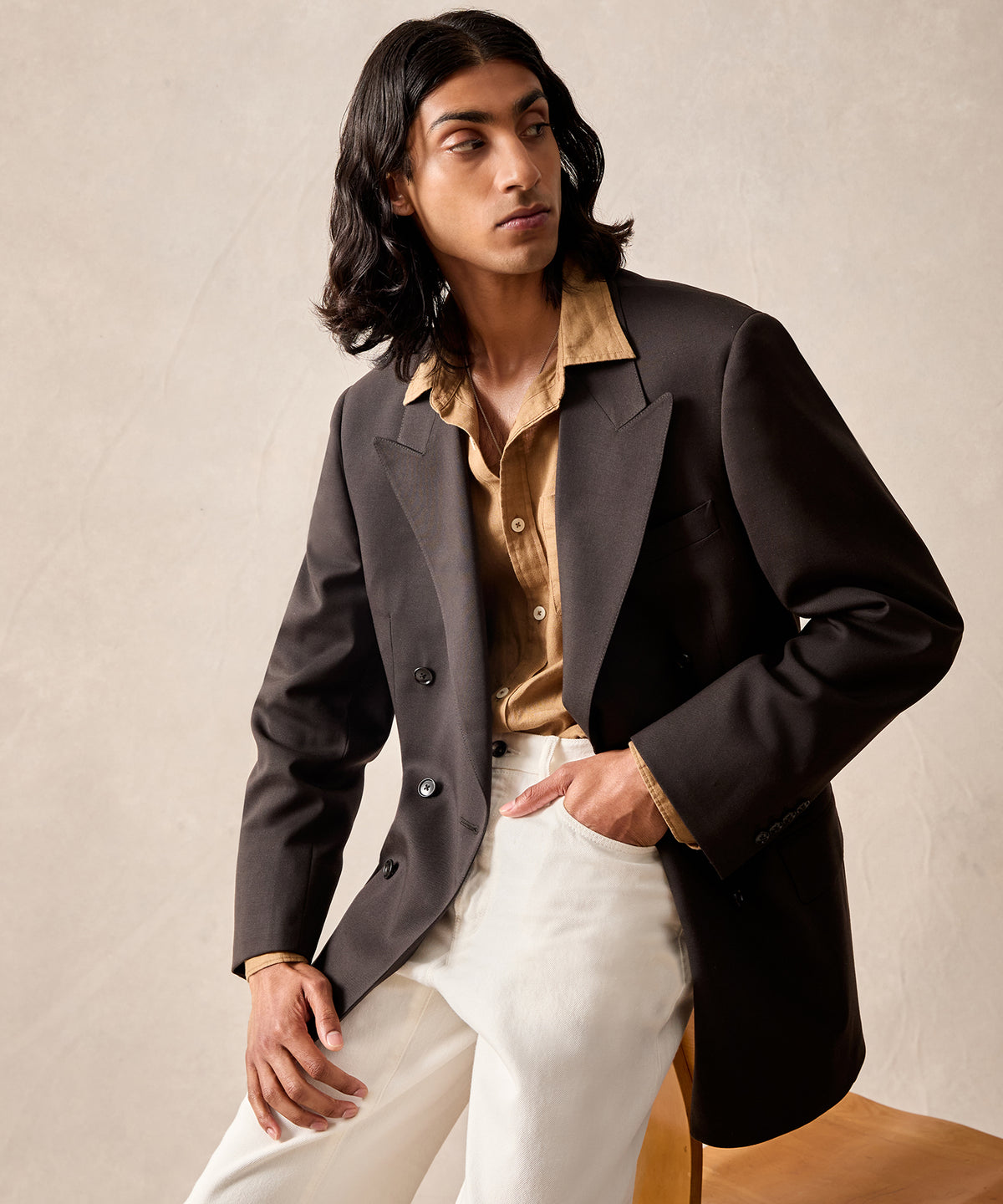 Italian Gabardine Wythe Jacket in Dark Brown