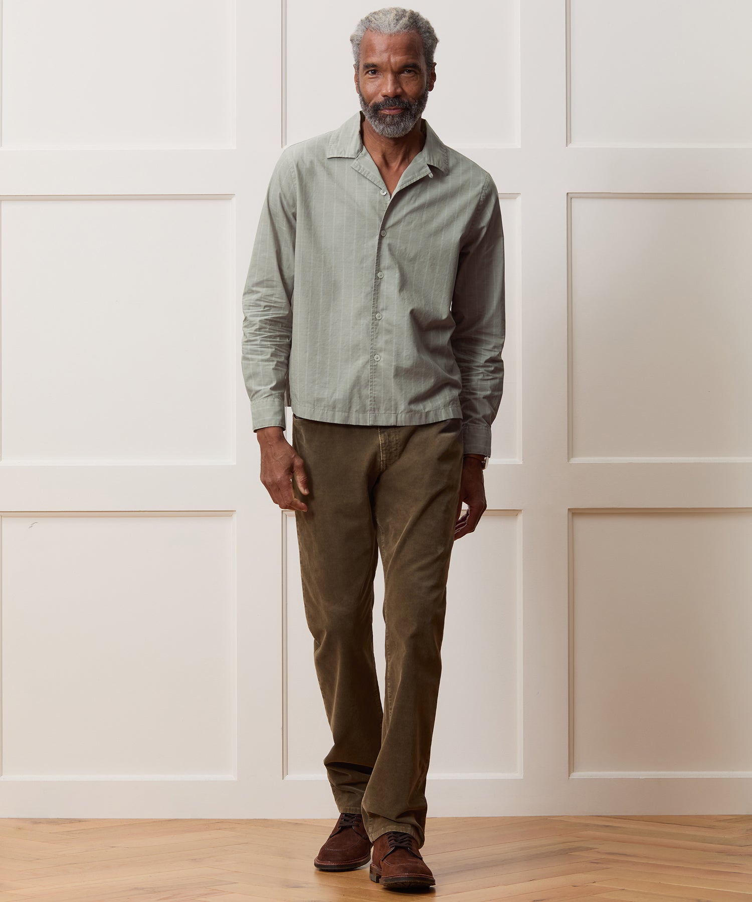 Brushed Poplin Camp Collar Shirt in Green Stripe – Todd Snyder