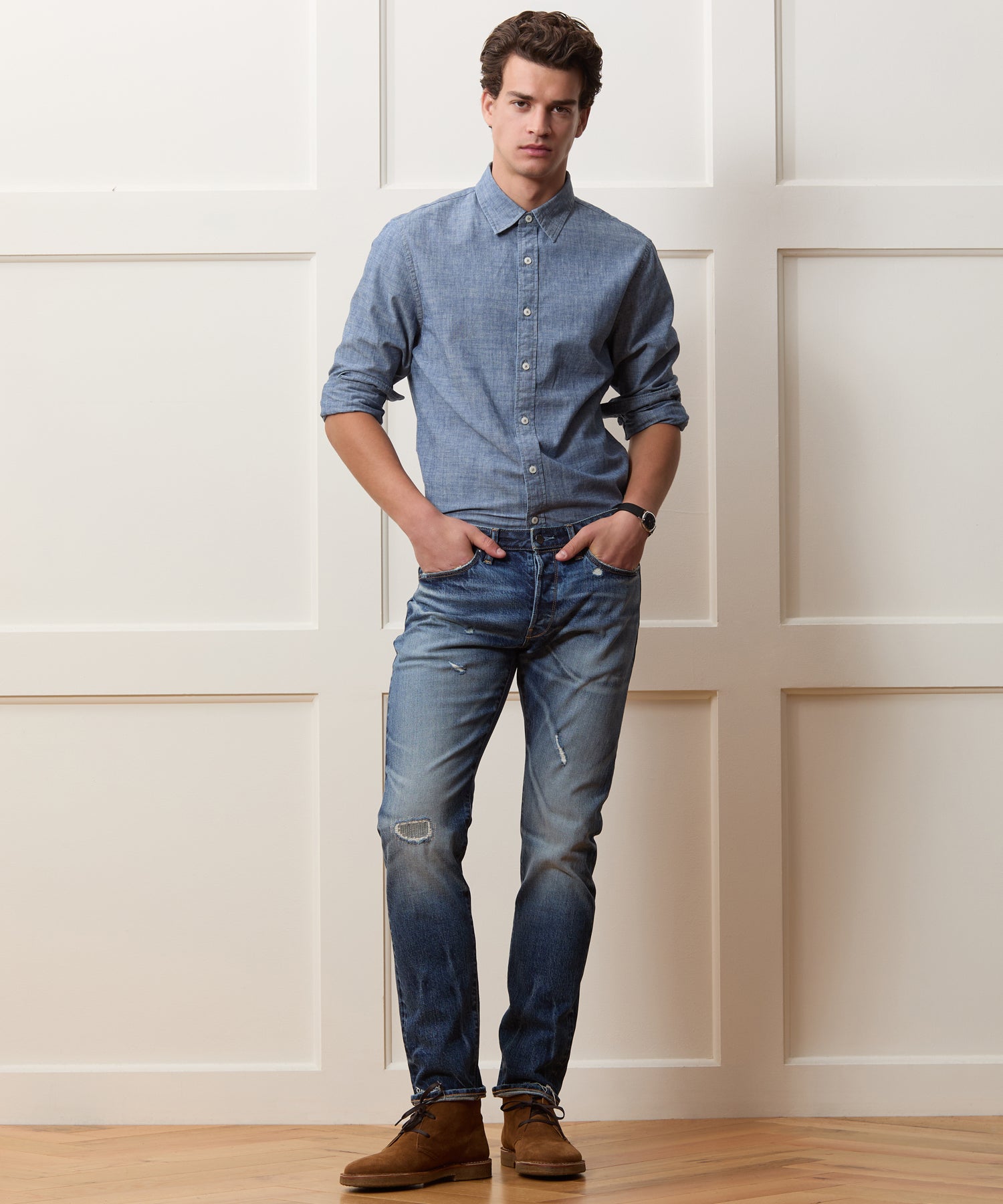 【裁断済】ボンディッドレストレーション Slim Japanese Selvedge Stretch Jean in Distressed Wash – Todd Snyder