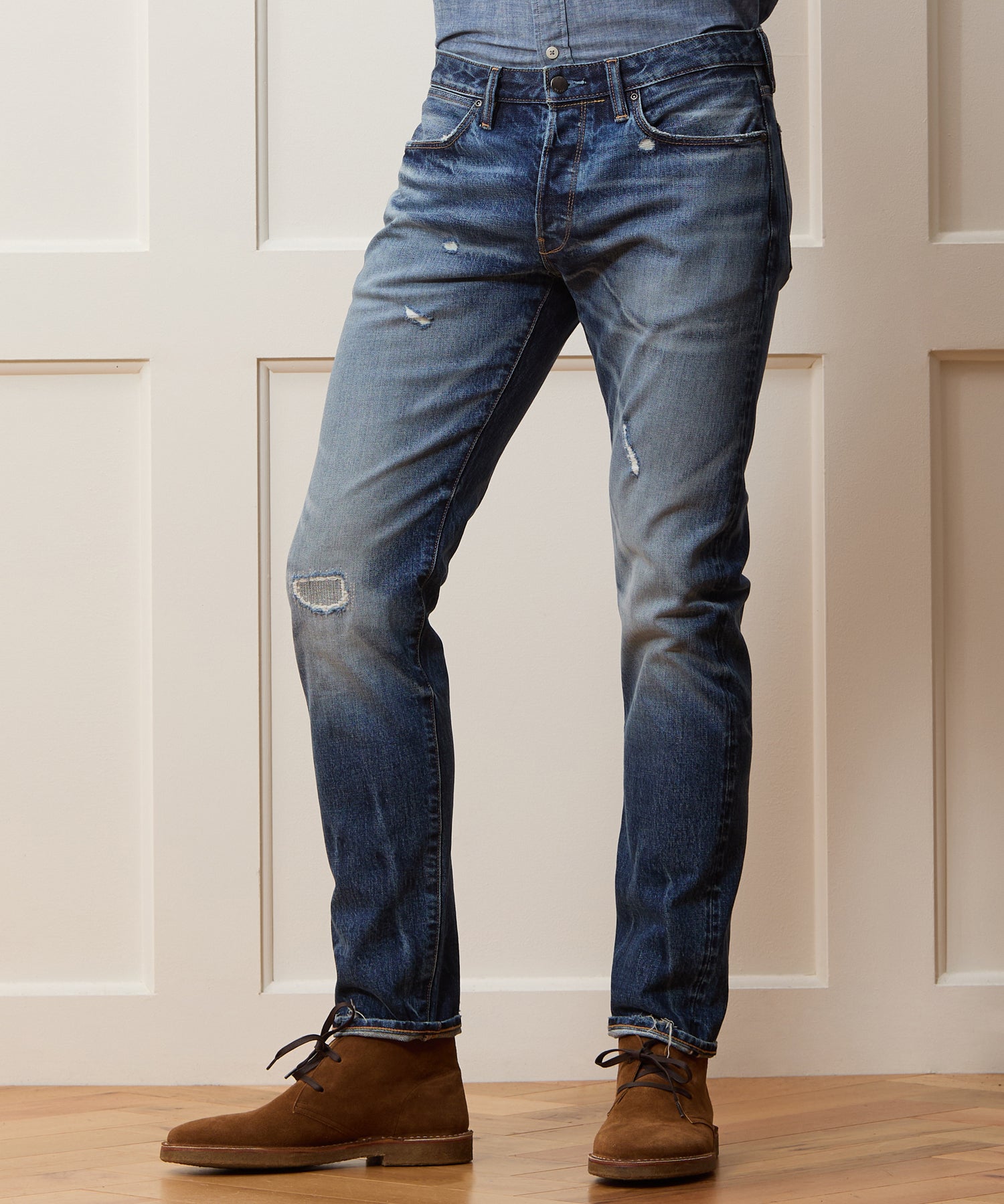 Slim Japanese Selvedge Stretch Jean in Distressed Wash – Todd Snyder
