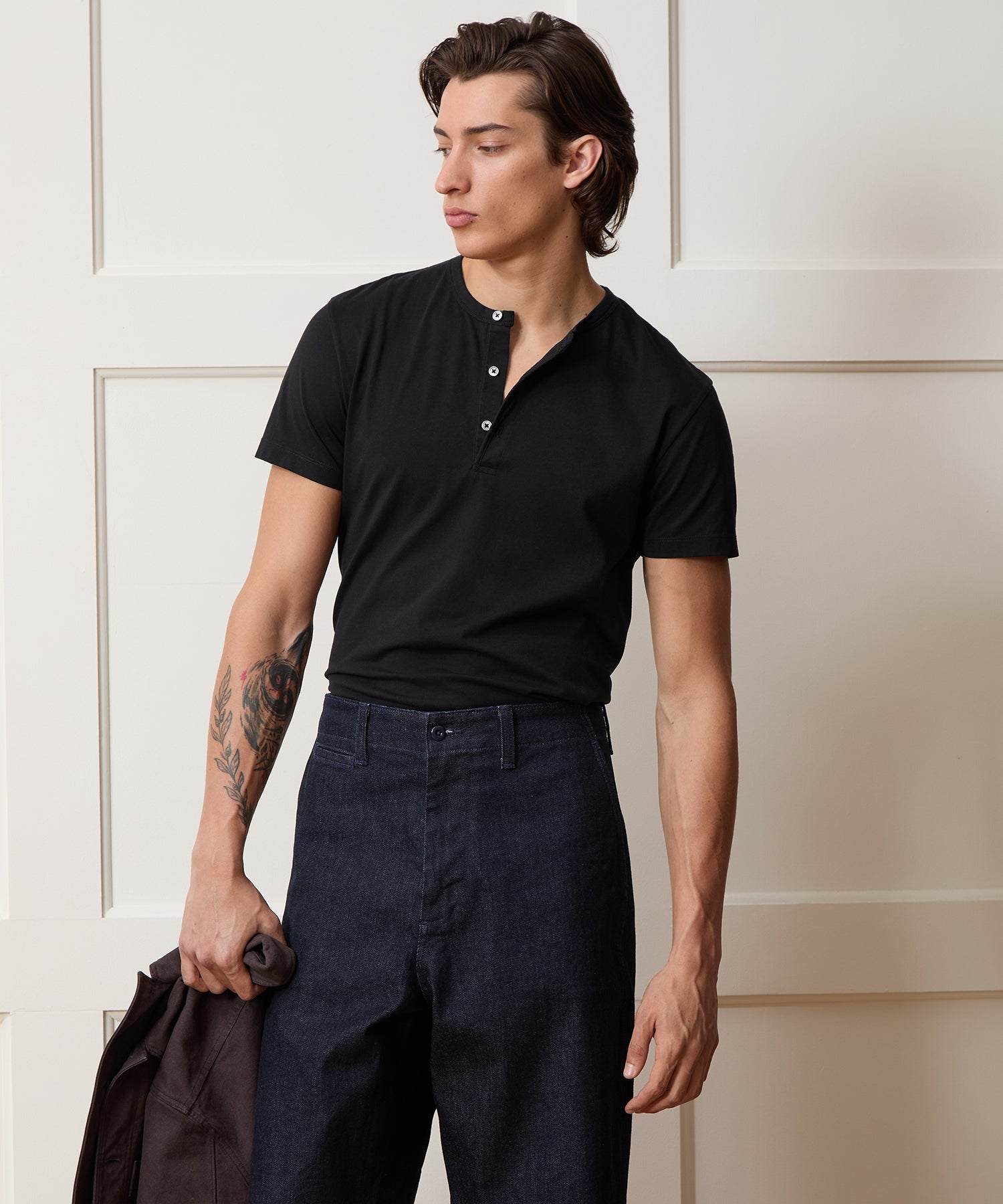 Premium Jersey Henley in Black – Todd Snyder