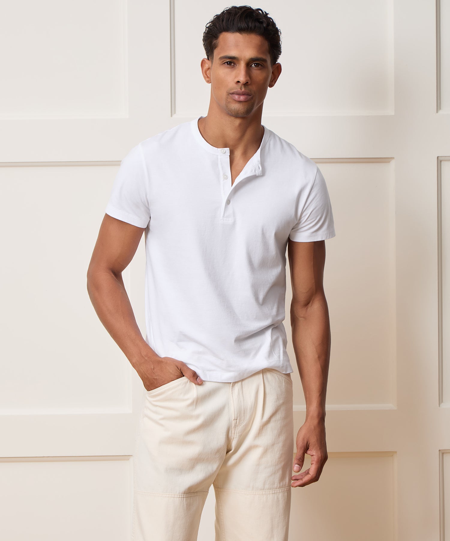 バレエ type H half sleeve essential white stina Premium Jersey Henley in White – Todd Snyder