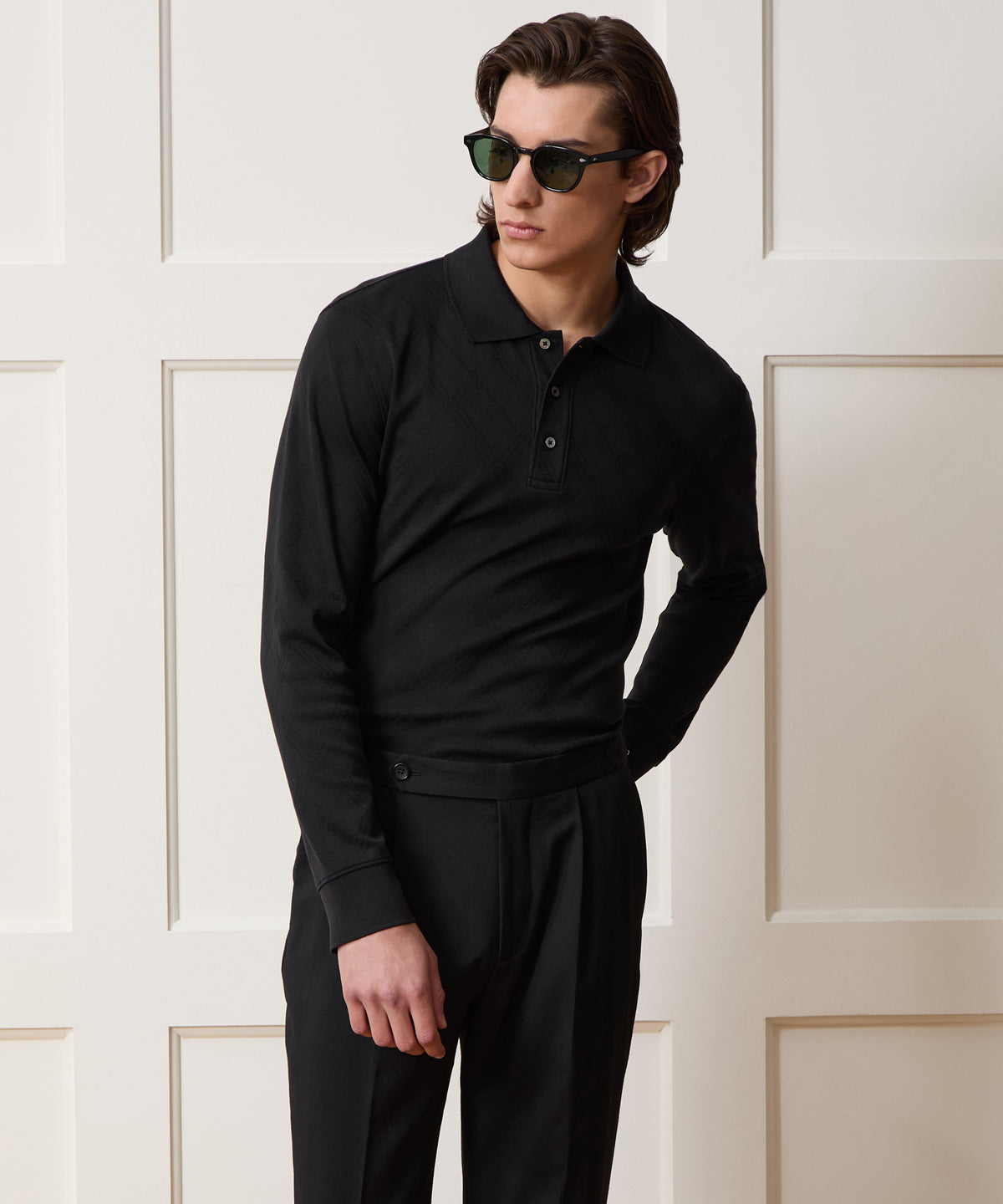 black polo with grey dress pants Men's Cotton Jacquard in Black, Size M grey chinos black polo