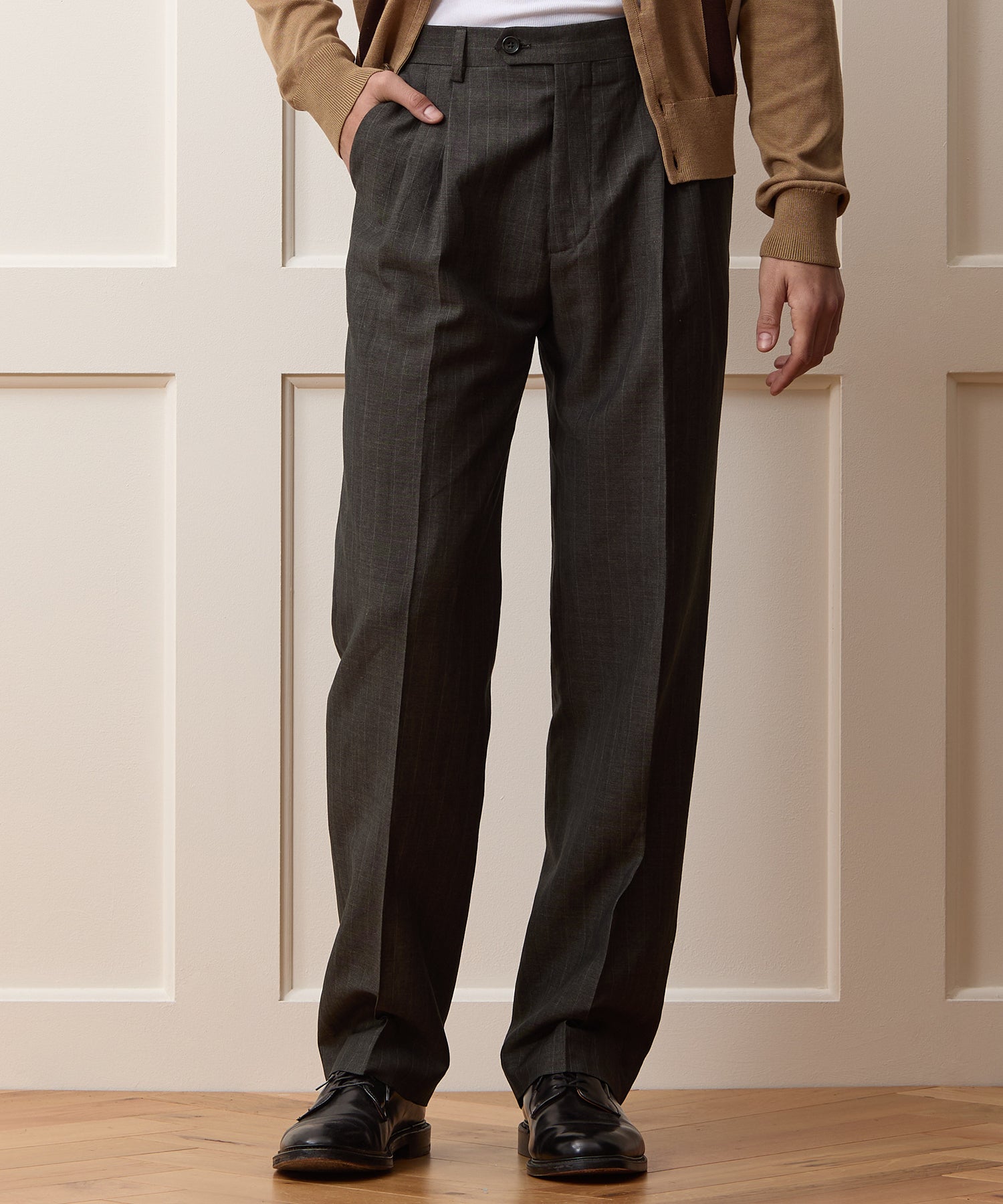 Italian Wool-Linen Pinstripe Wythe Trouser in Brown Stripe – Todd