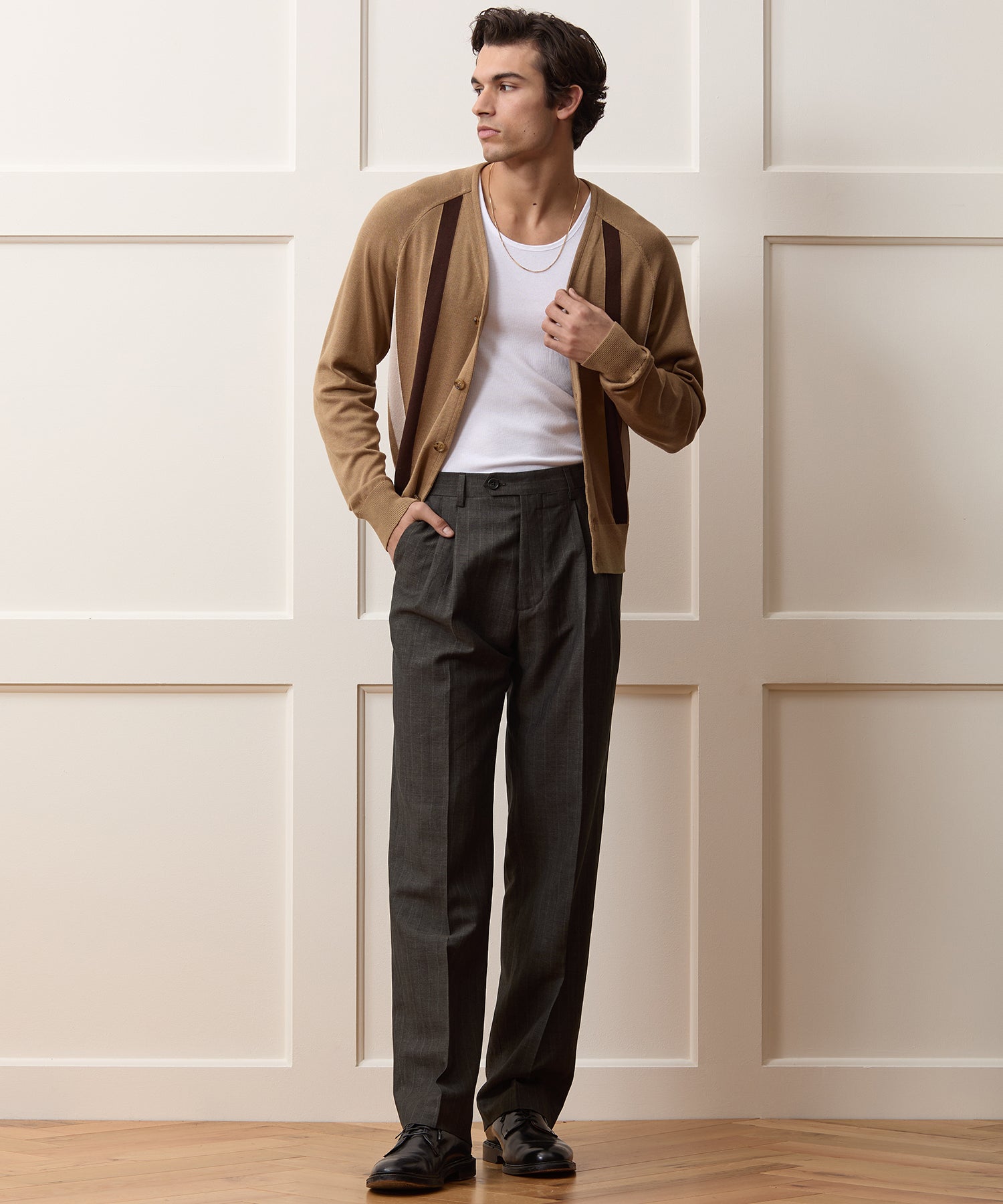 Italian Wool-Linen Pinstripe Wythe Trouser in Brown Stripe – Todd