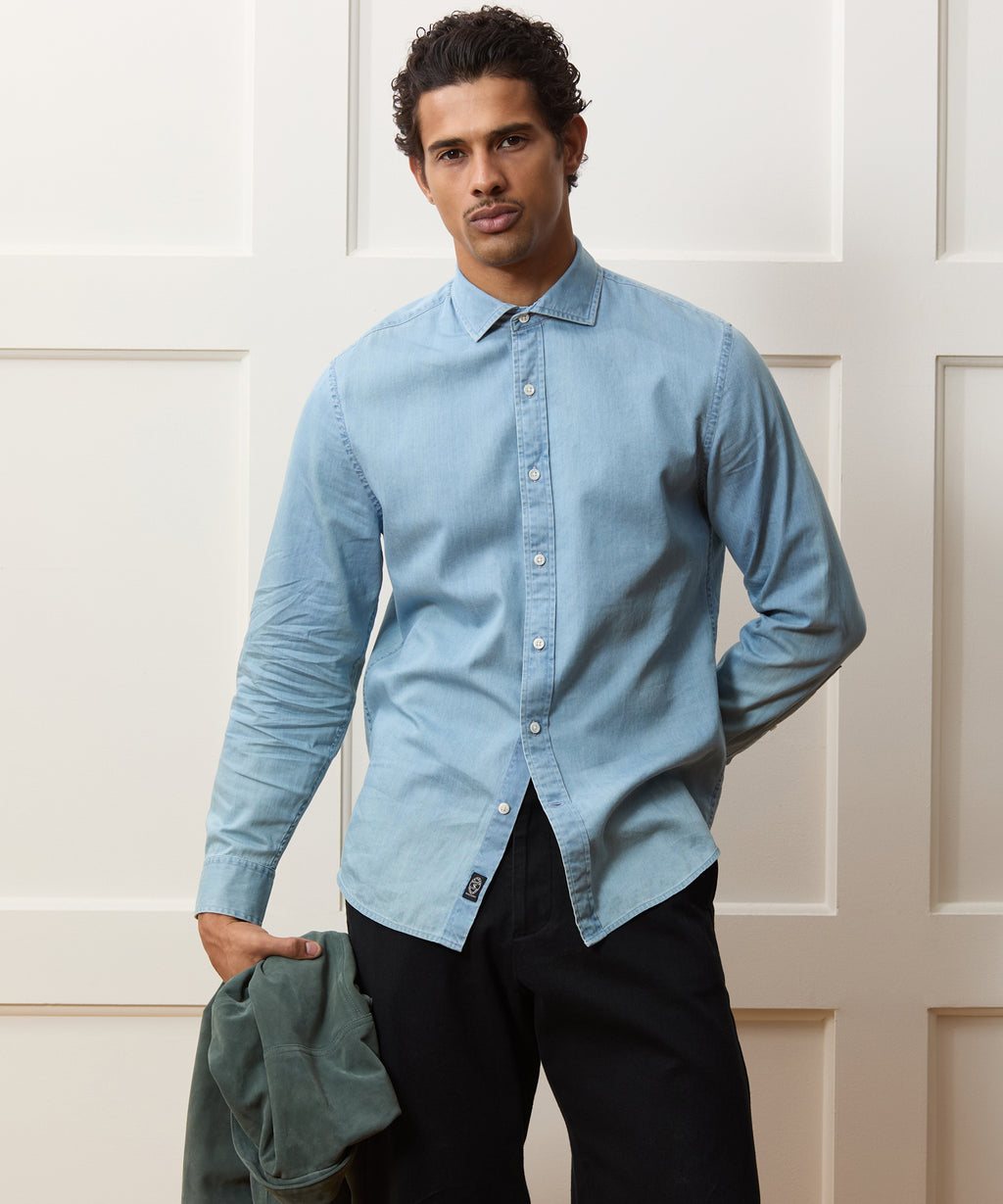 Chambray Spread Collar Dress Shirt