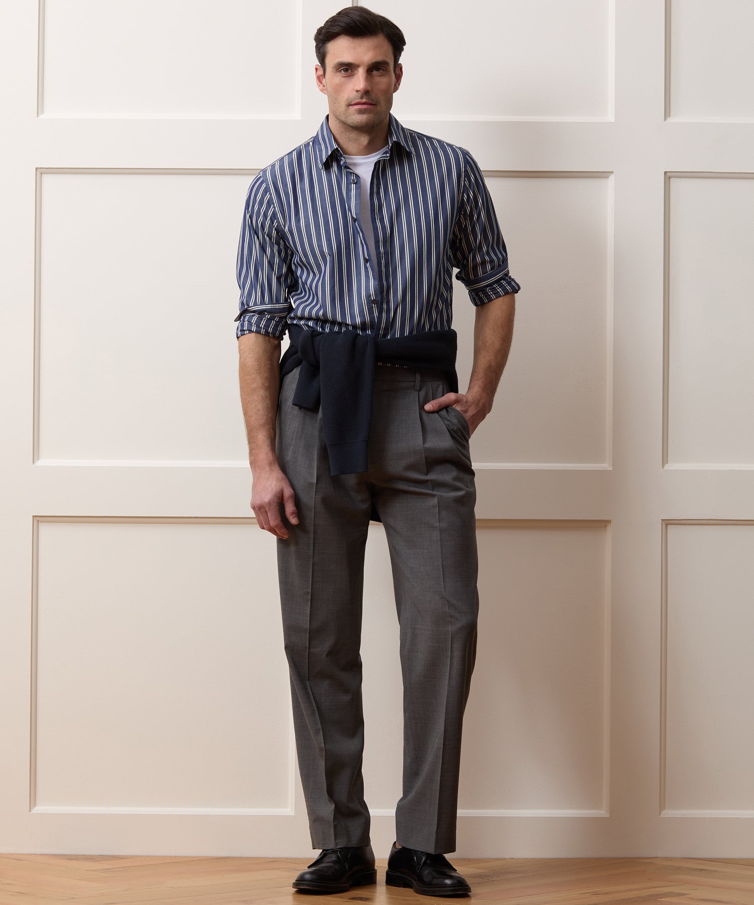 Poplin Sport Shirt in Navy Stripe – Todd Snyder