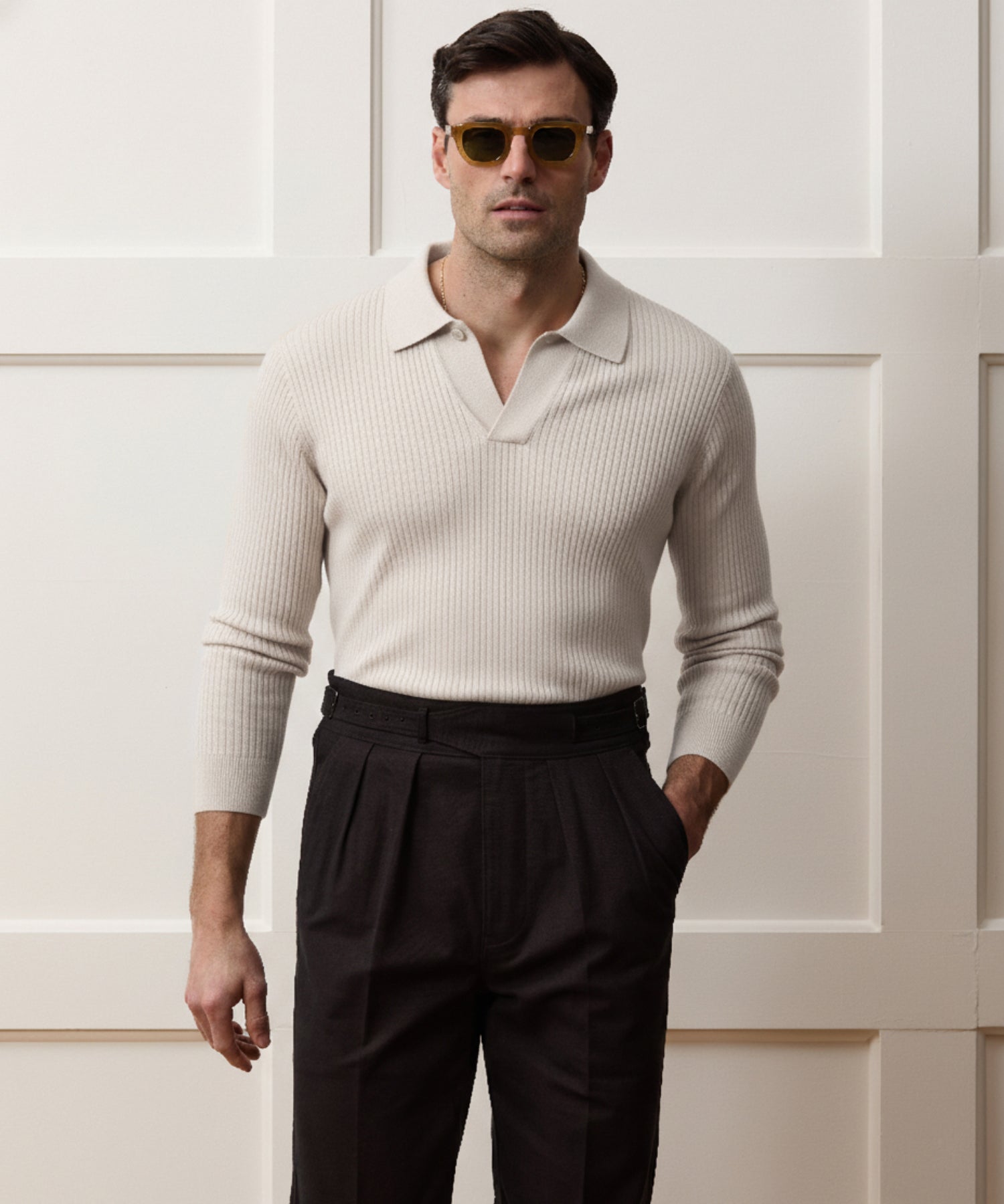 Ribbed Cotton-Cashmere Polo in Bisque – Todd Snyder