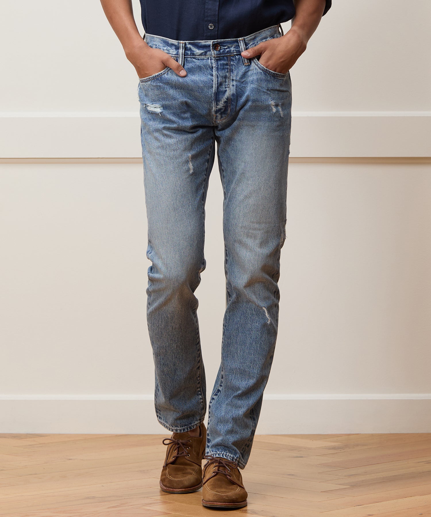 Slim Selvedge Jean in Destroyed Wash – Todd Snyder
