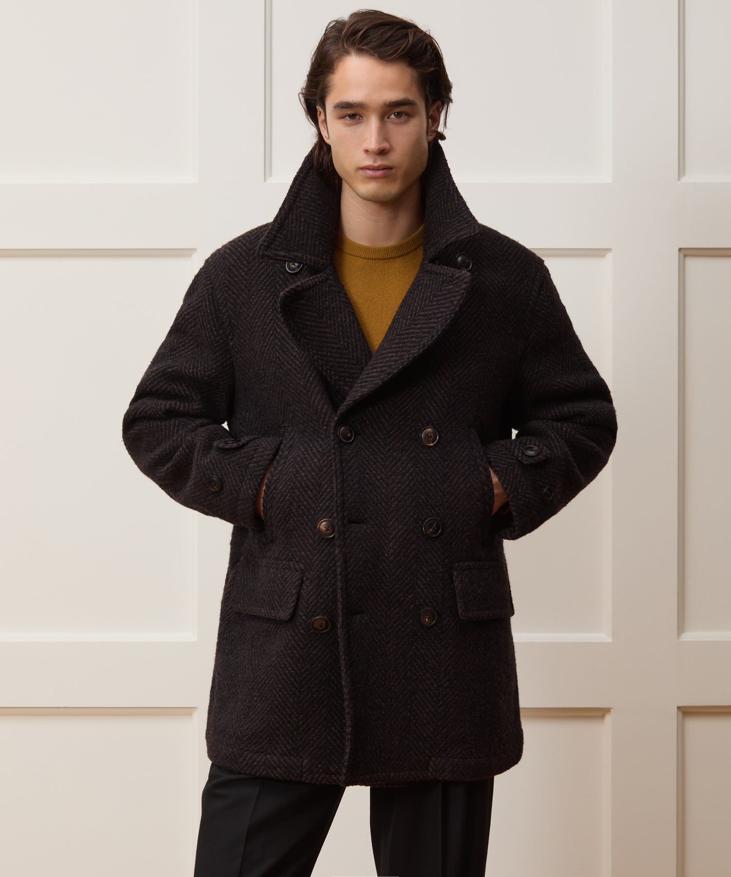 Italian Wool Herringbone Peacoat in Brown – Todd Snyder